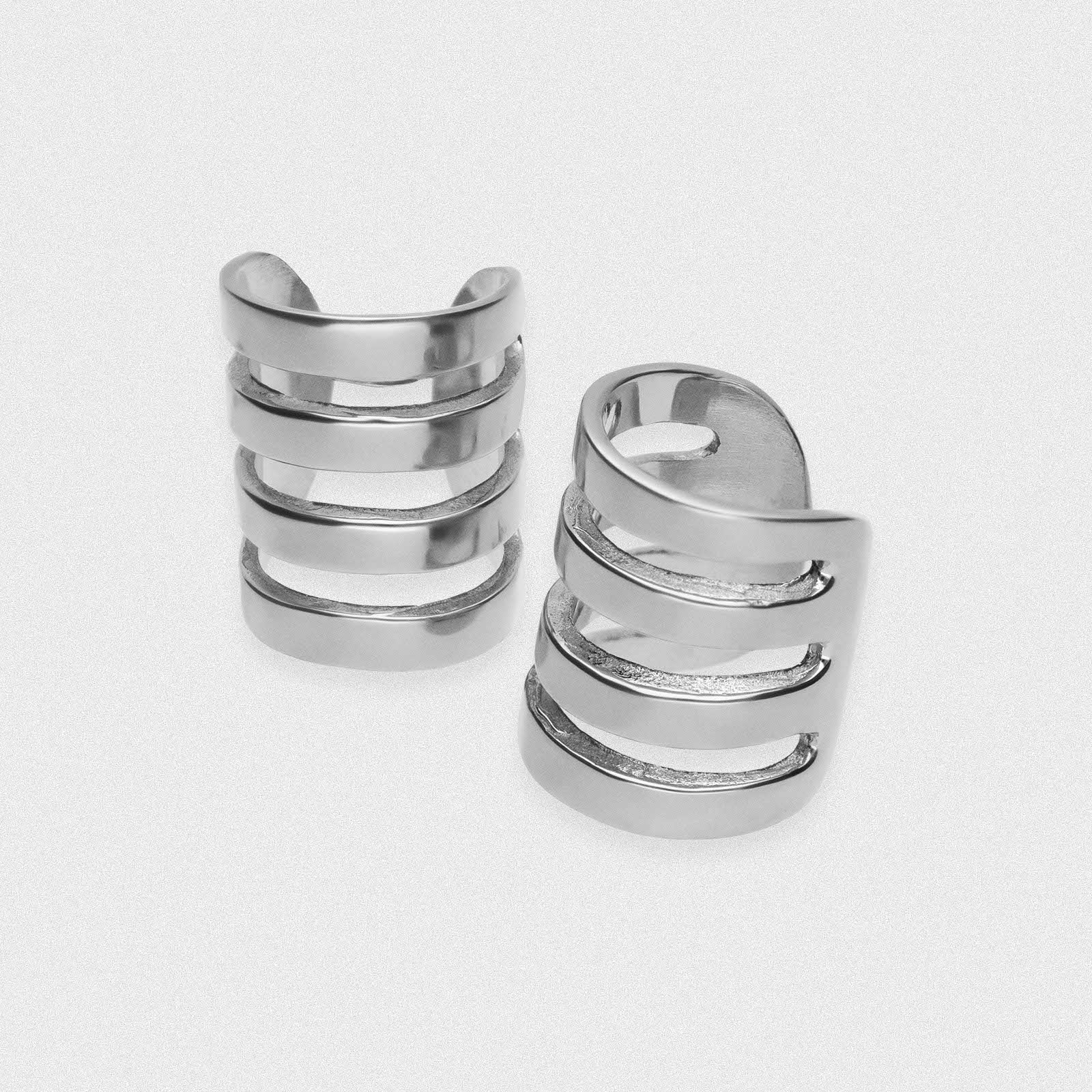 Four Hoop White Brass Ear Cuff