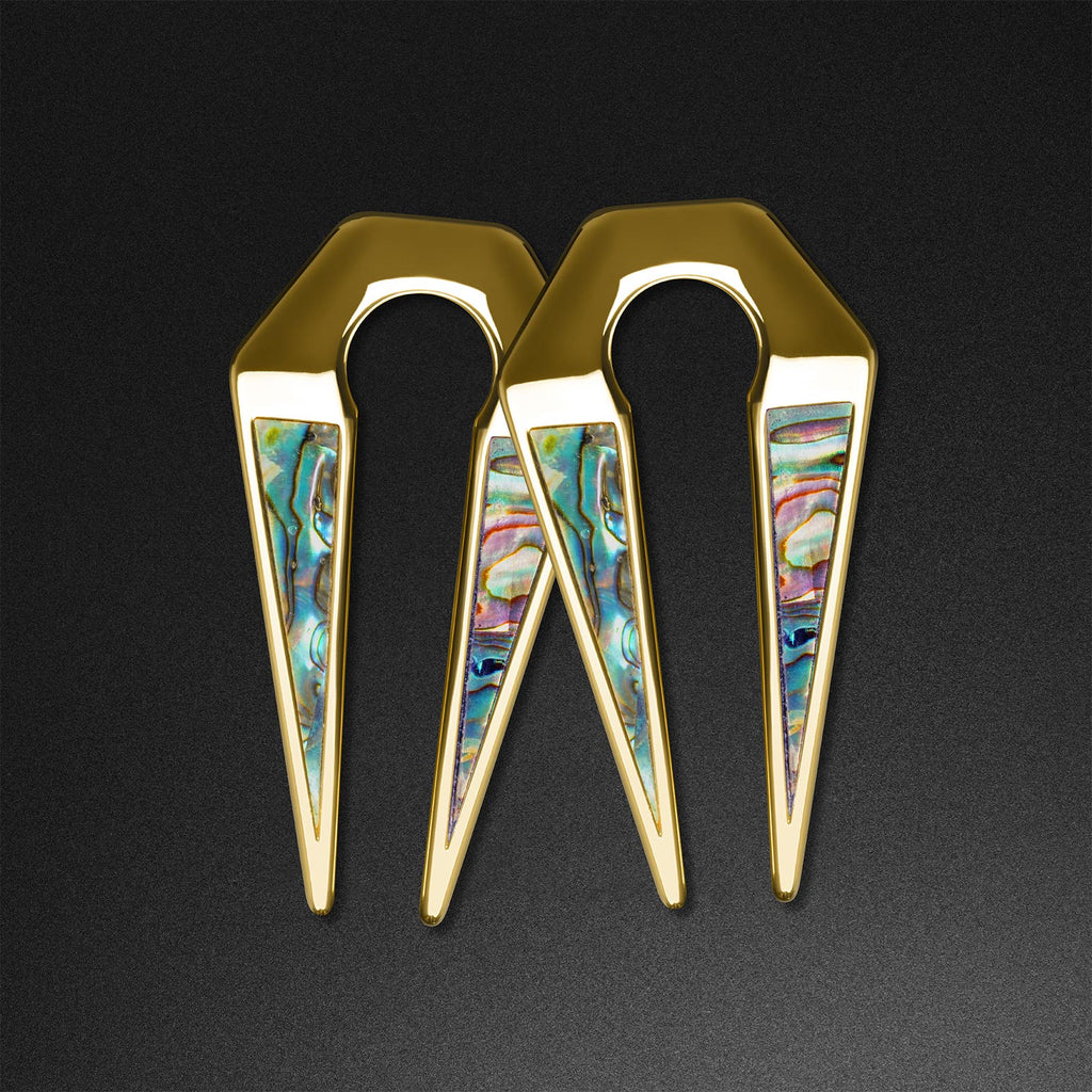 Geometric Keyhole Shell & Gold PVD Ear Weight | Stretched Ear Hangers
