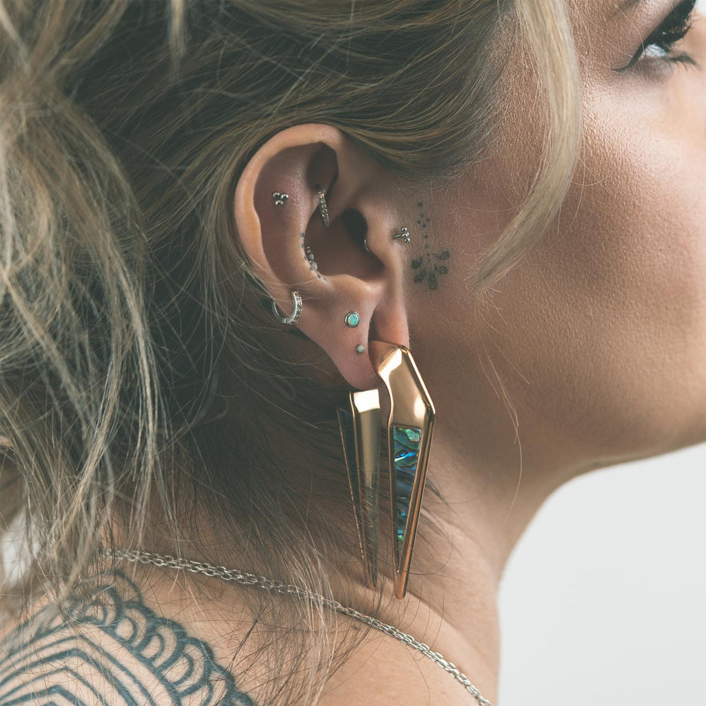 Geometric Keyhole Shell & Rose Gold PVD Ear Weight | Ear Hangers ...