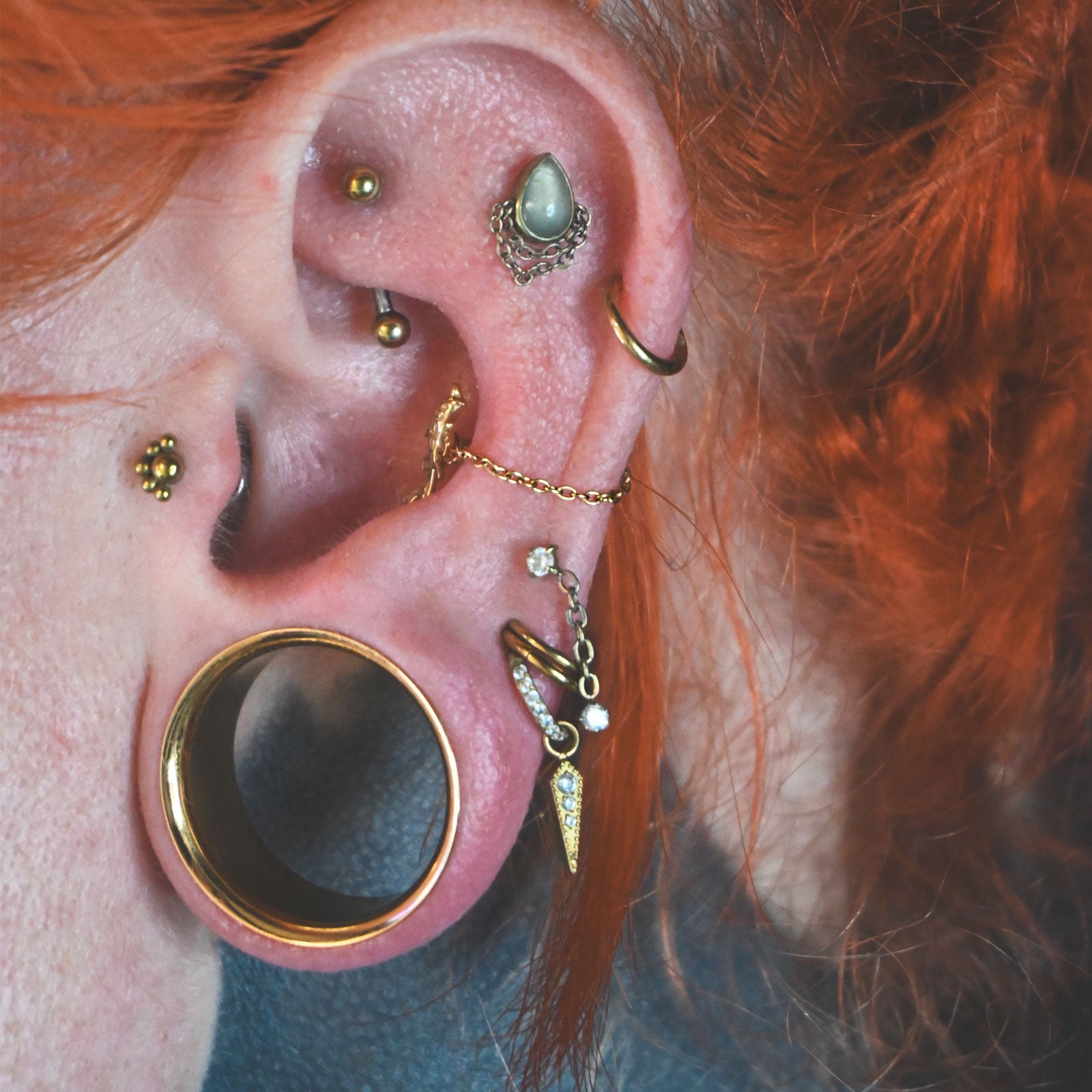 Gold PVD Titanium Nose Chain Ear