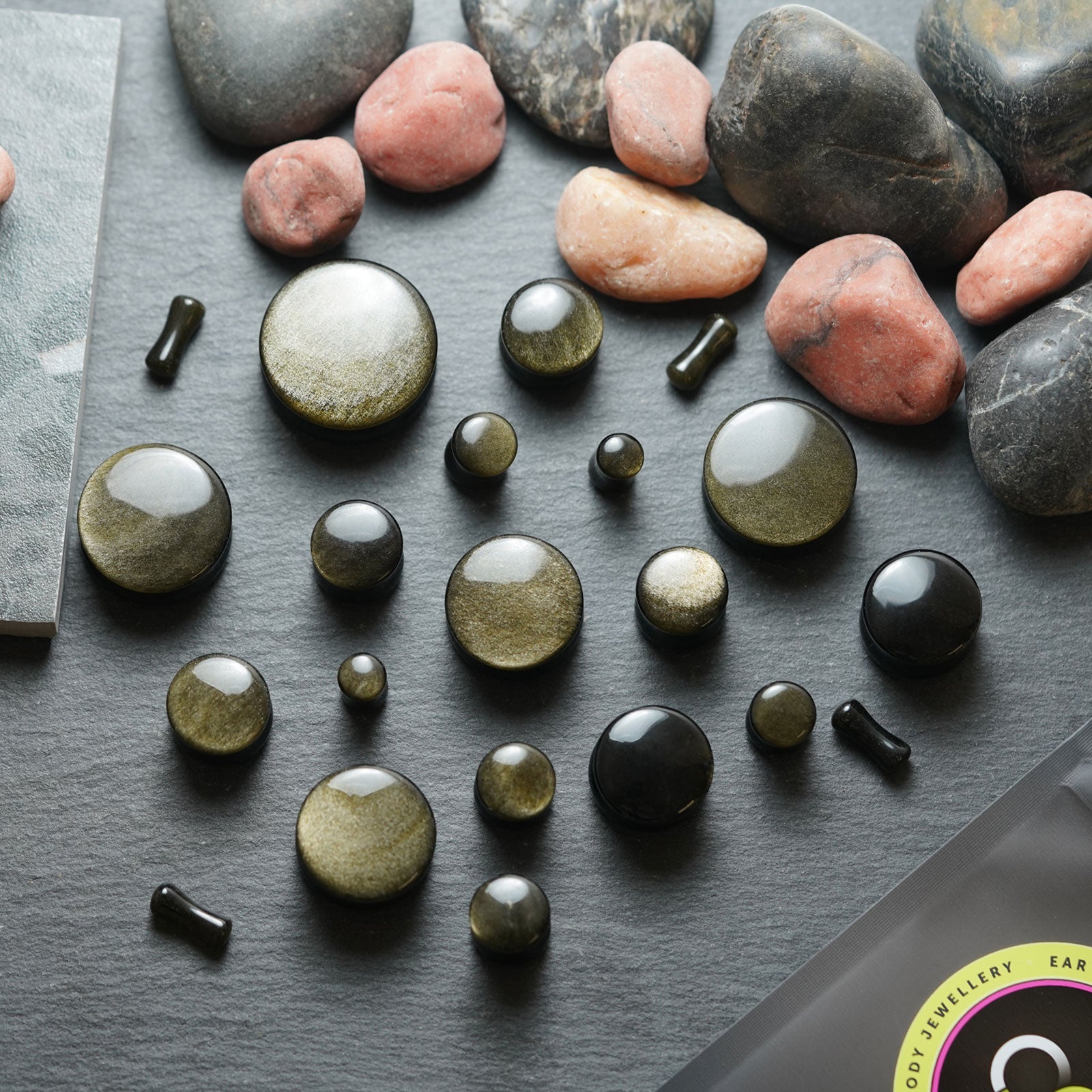 Golden Obsidian Double Flare Convex Plug Group Shot