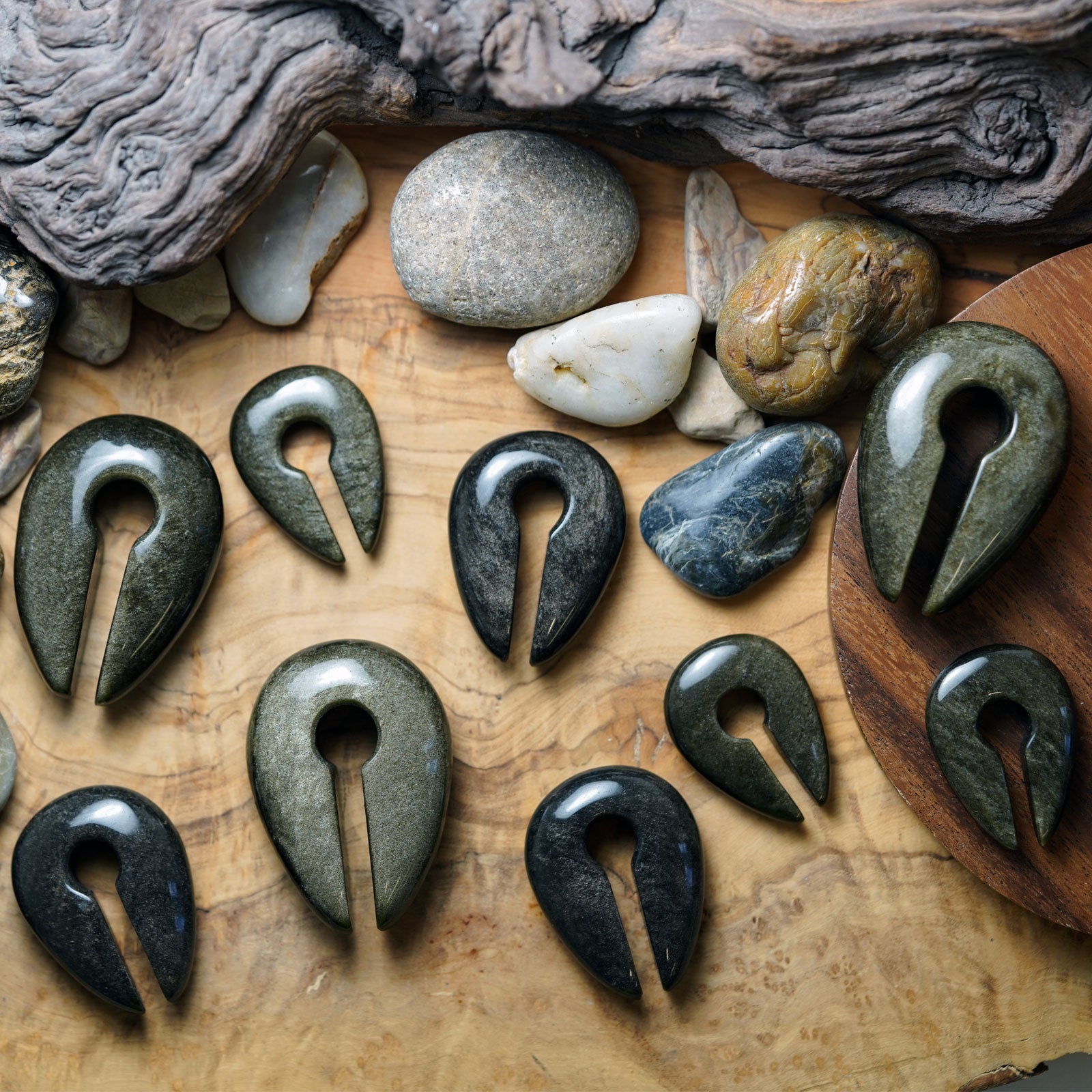 Golden Obsidian Keyhole Stone Ear Weights Group Shot
