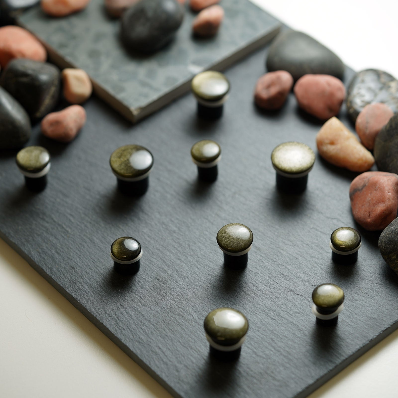 Golden Obsidian Single Flare Convex Stone Plug Group Shot