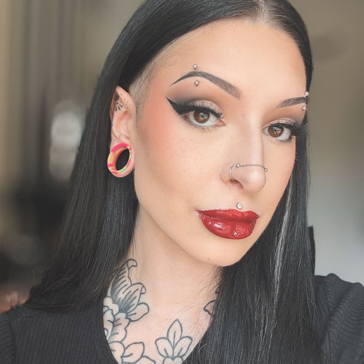 Green And Pink Ombré Double Flare Silicone Tunnel Model Shot