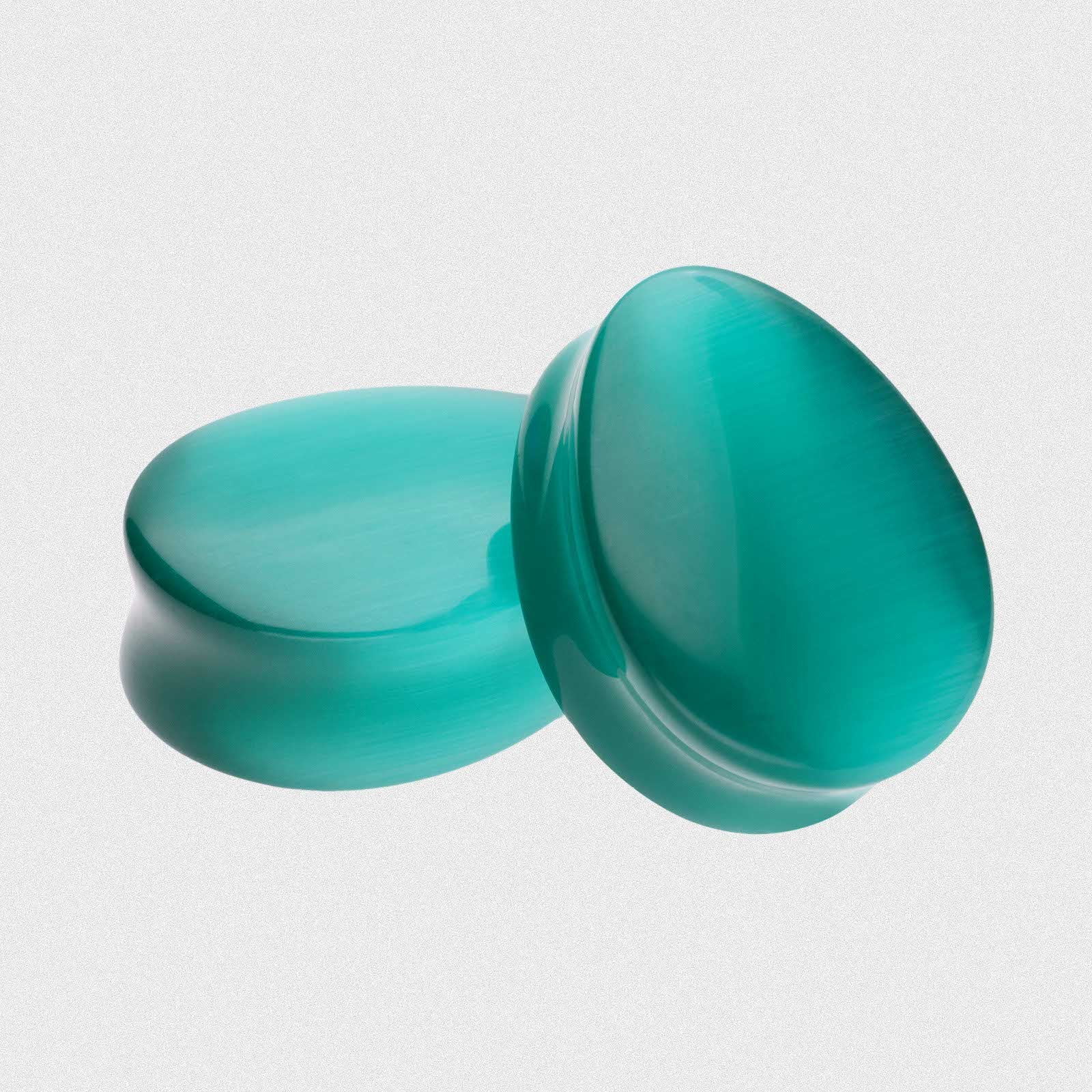 Green Cat's Eye Double Flare Glass Teardrop Plug