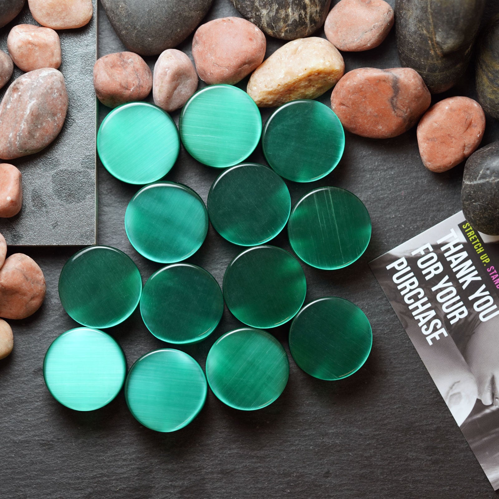Green Cat's Eye Glass Double Flare Plug Group Shot