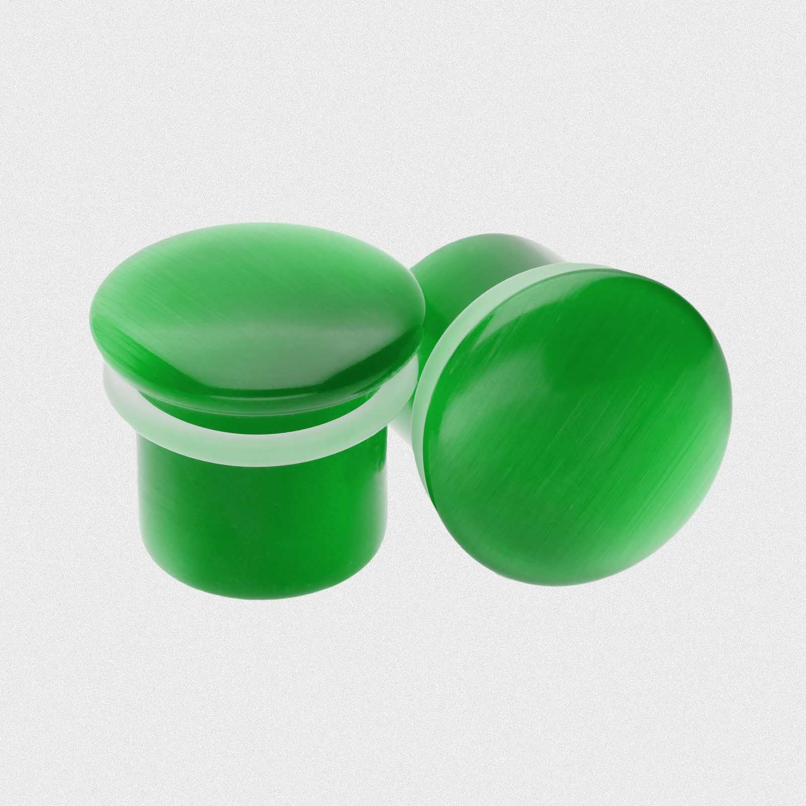 Green Cat's Eye Glass Single Flare Convex Plug