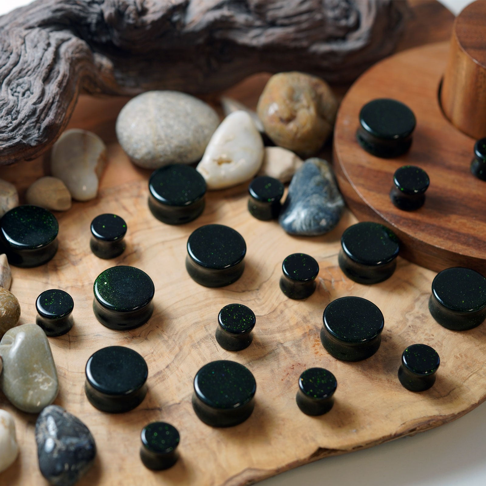 Green Sandstone Glass Double Flare Plug Group Shot