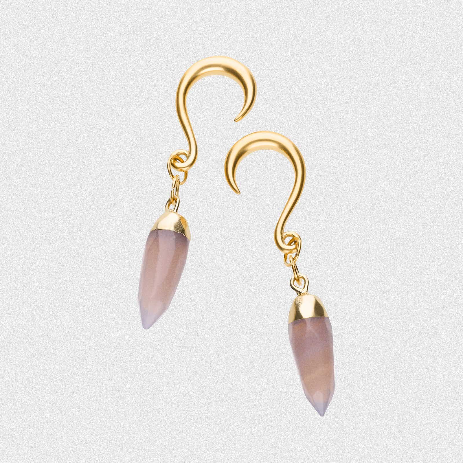 Grey Agate Faceted Pendant With Gold PVD Hook Mini Ear Weight