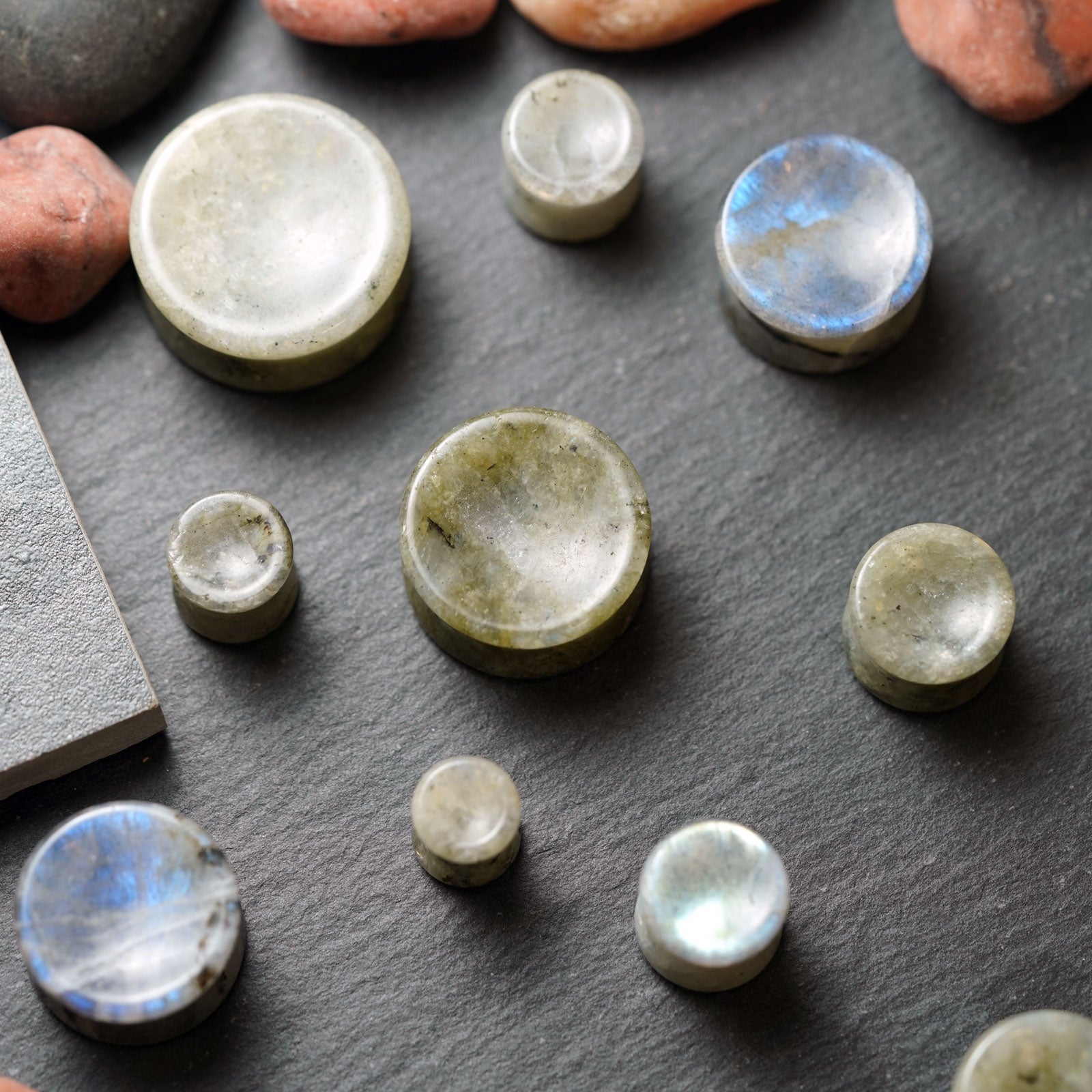 Grey Labradorite Double Flare Concave Stone Plug Group Shot Two