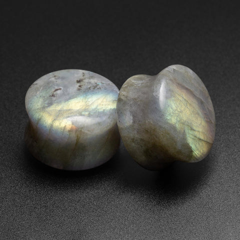 Grey Labradorite Double Flare Convex Stone Plug
