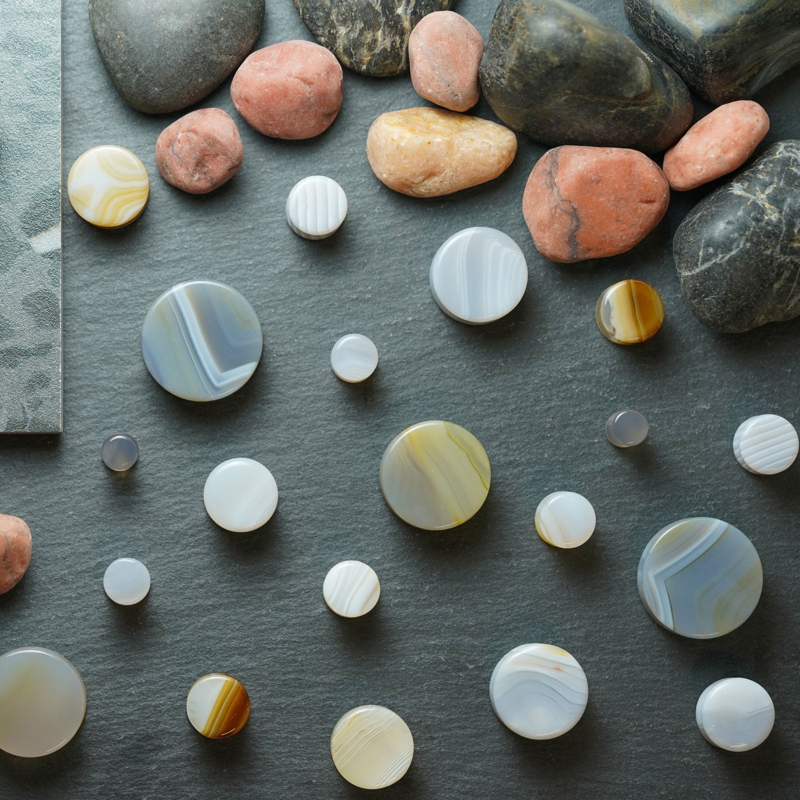 Grey Striped Agate Double Flare Stone Plug Group Shot