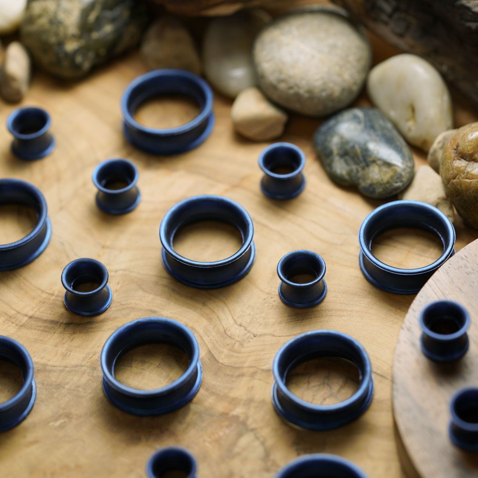 Gunmetal Blue Pearl Silicone Double Flare Tunnel Group Shot