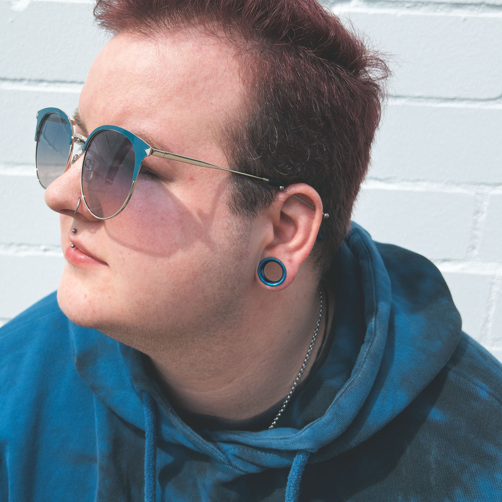 Gunmetal Blue Pearl Silicone Double Flare Tunnel Model Shot Male