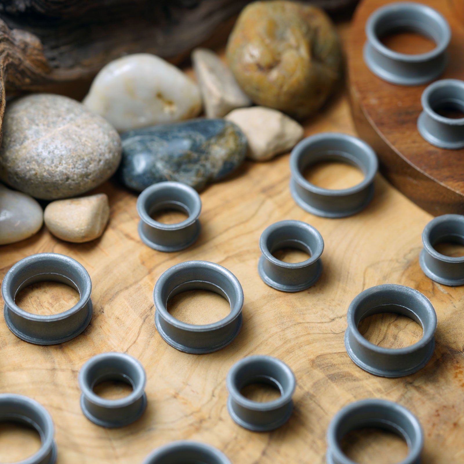 Gunmetal Grey Metallic Silicone Double Flare Tunnel Group Shot