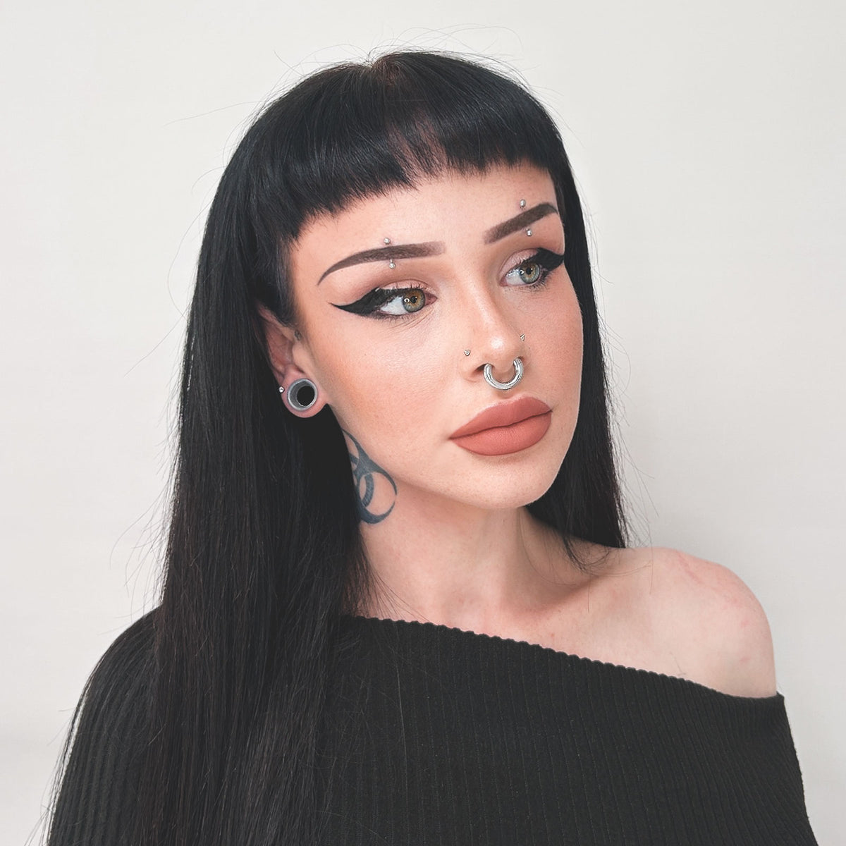 Gunmetal Grey Metallic Silicone Double Flare Tunnel Model Shot Two