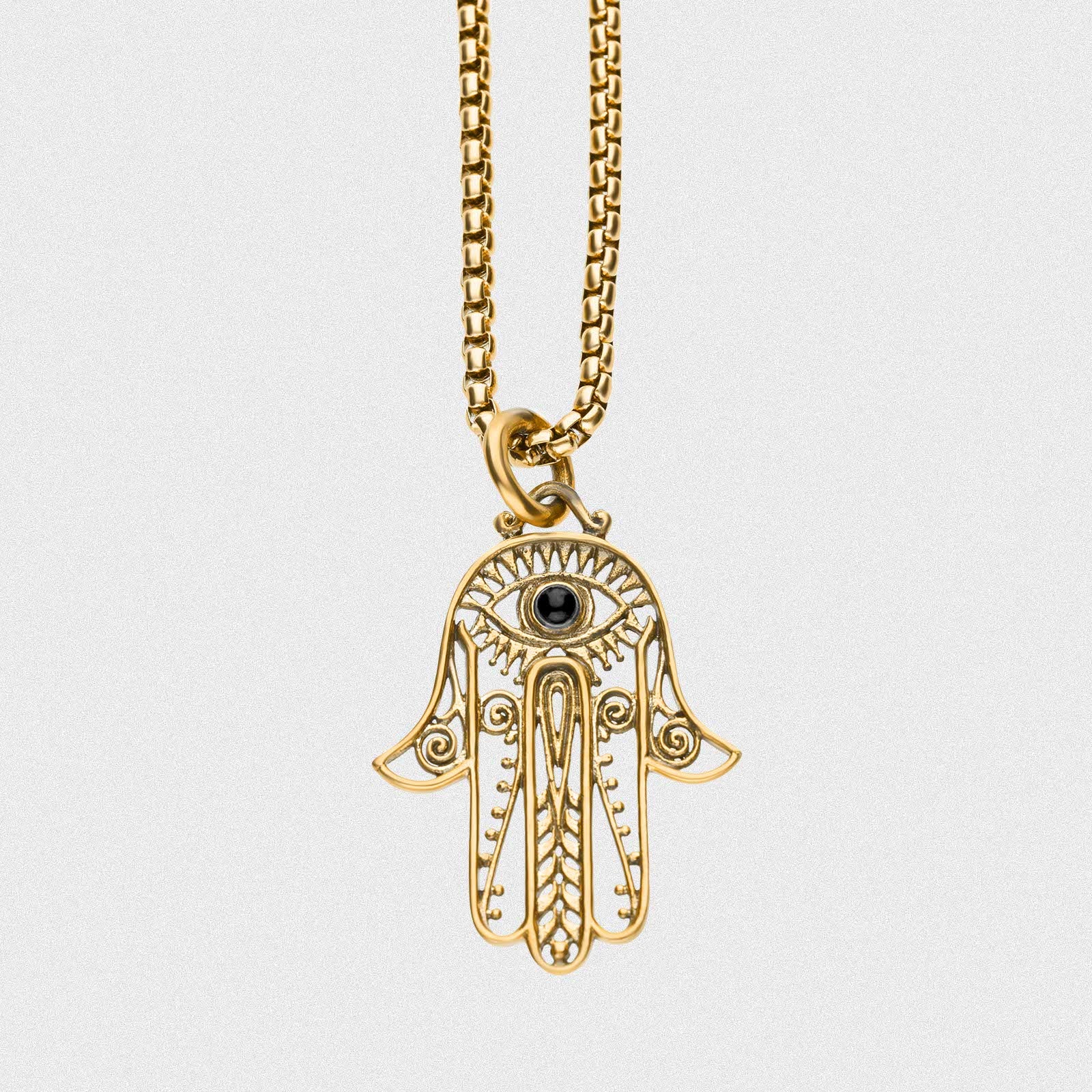 Hand Of Fatima Brass Pendant With 18k Gold Box Chain