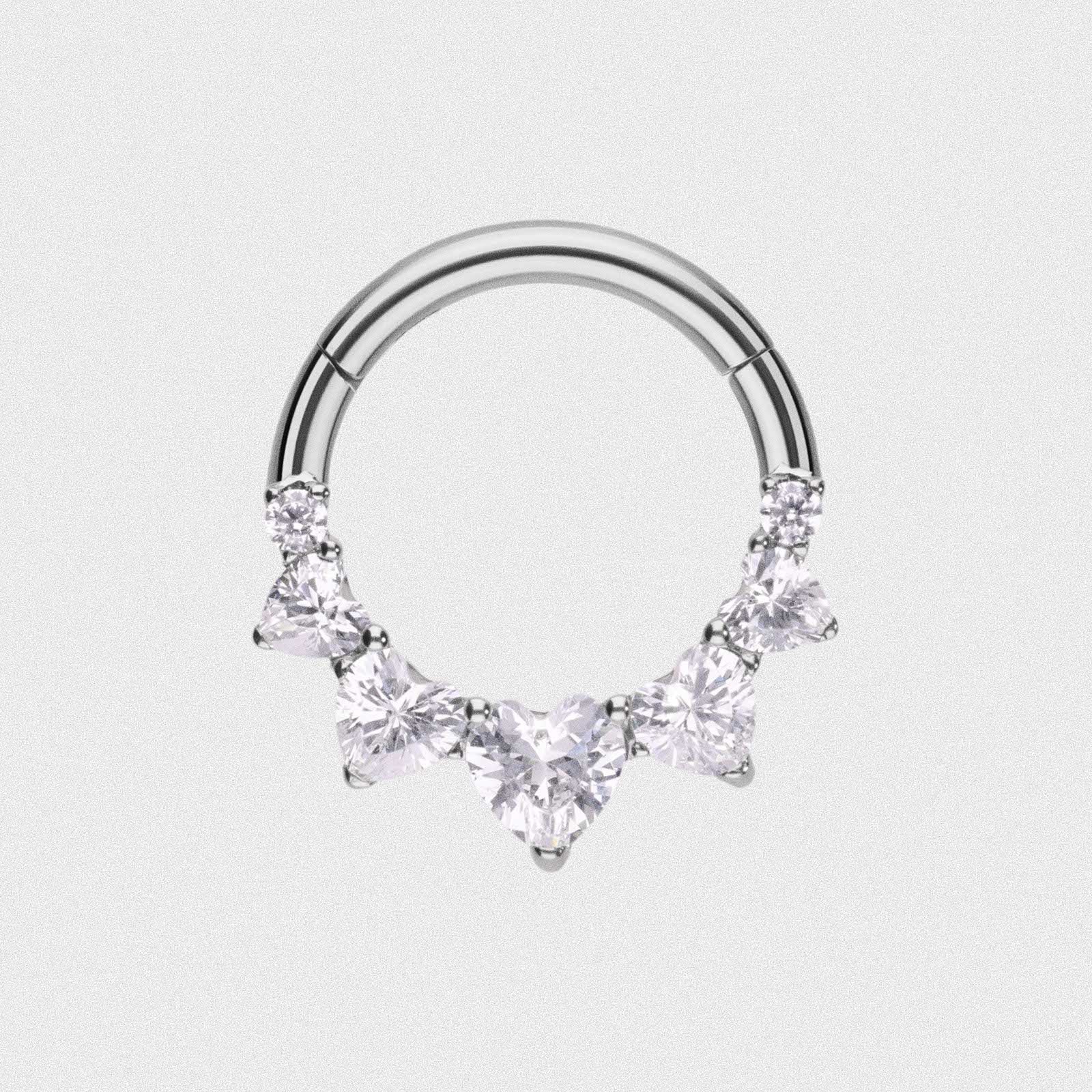 Heart Bejewelled Titanium Septum Clicker Ring