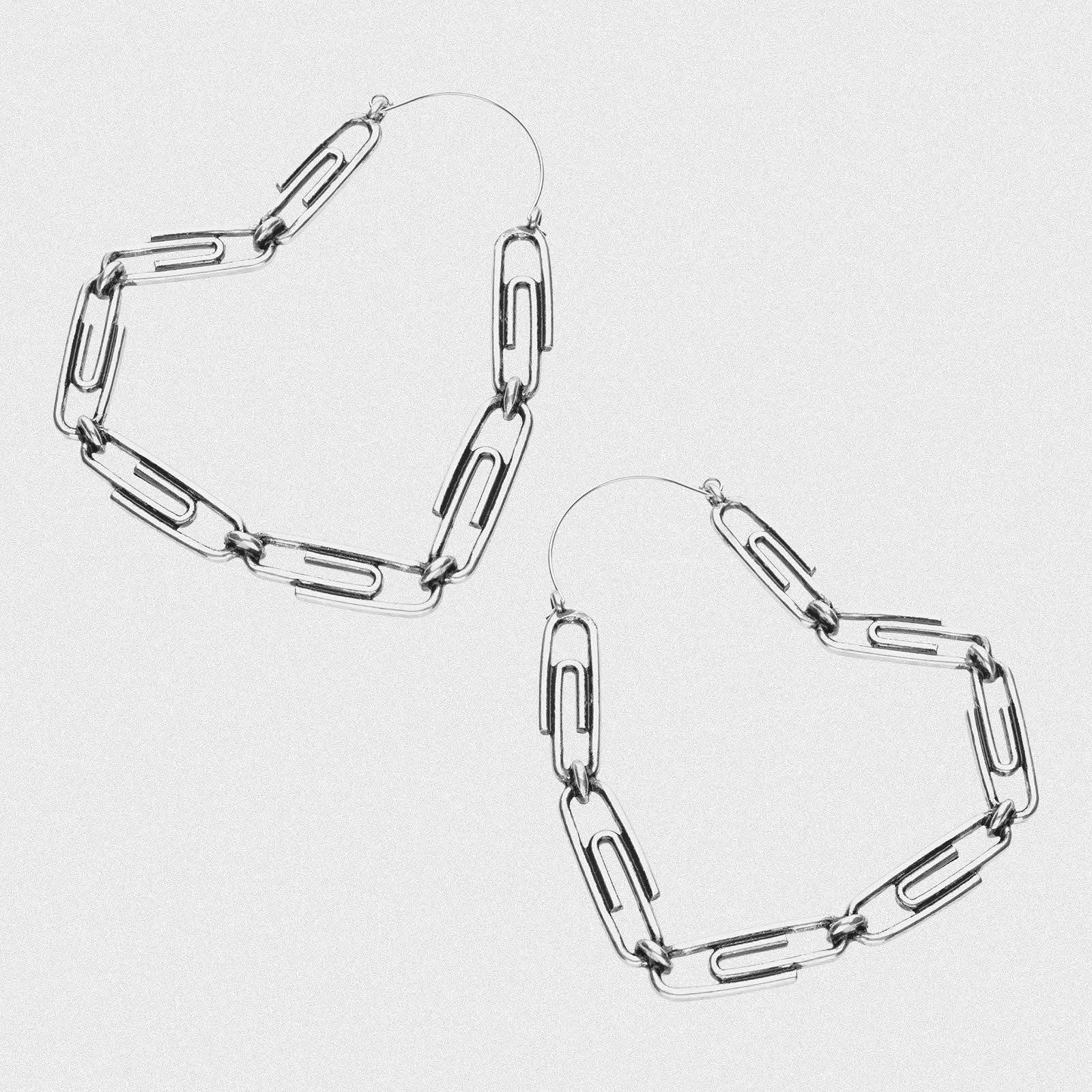 Heart Paperclip Antique Silver Plug Hoops