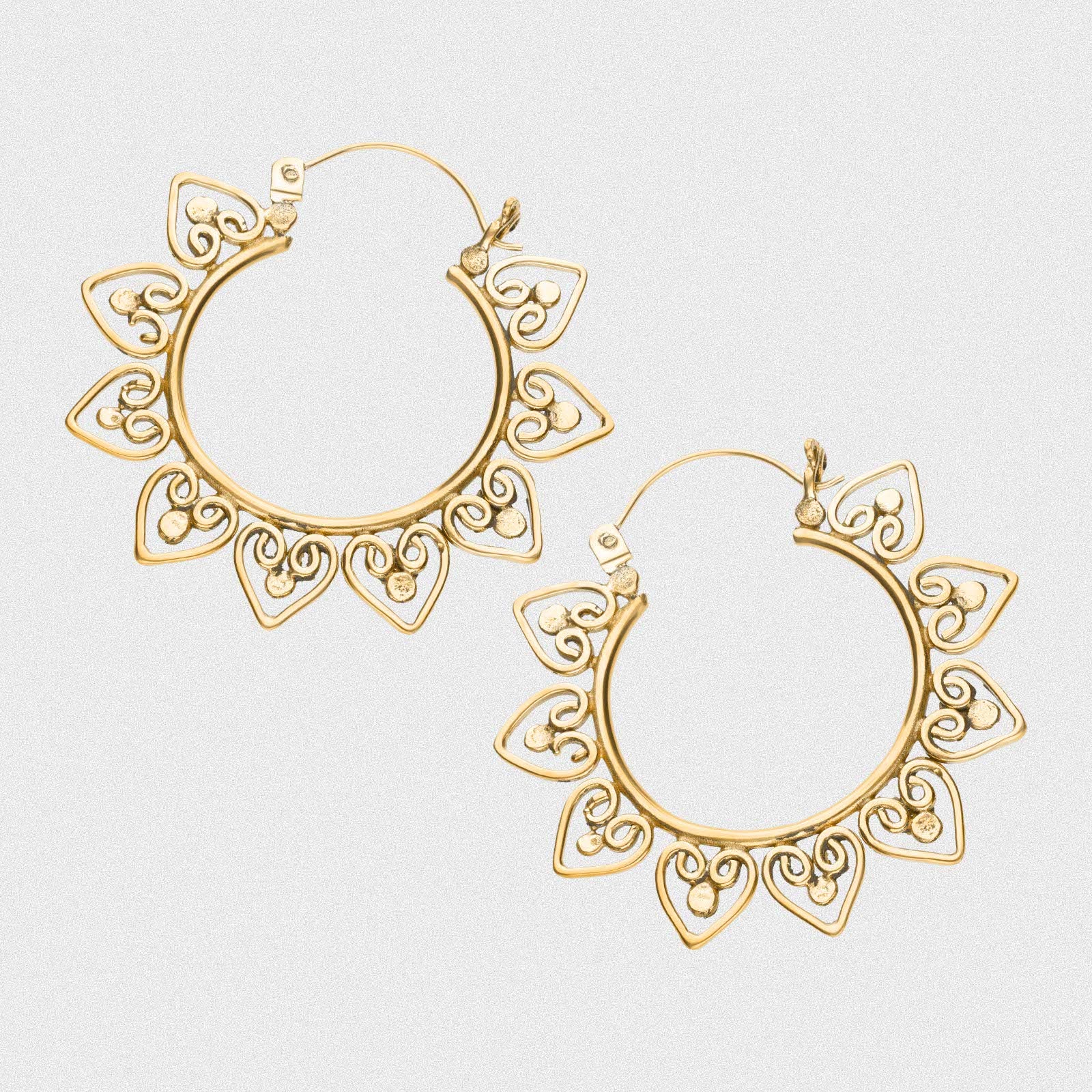 Hearts & Dots Tribal Brass Plug Hoops