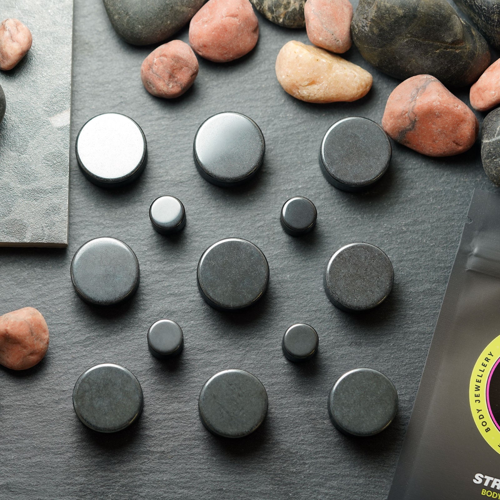 Hematite Double Flare Stone Plug Group Shot Two