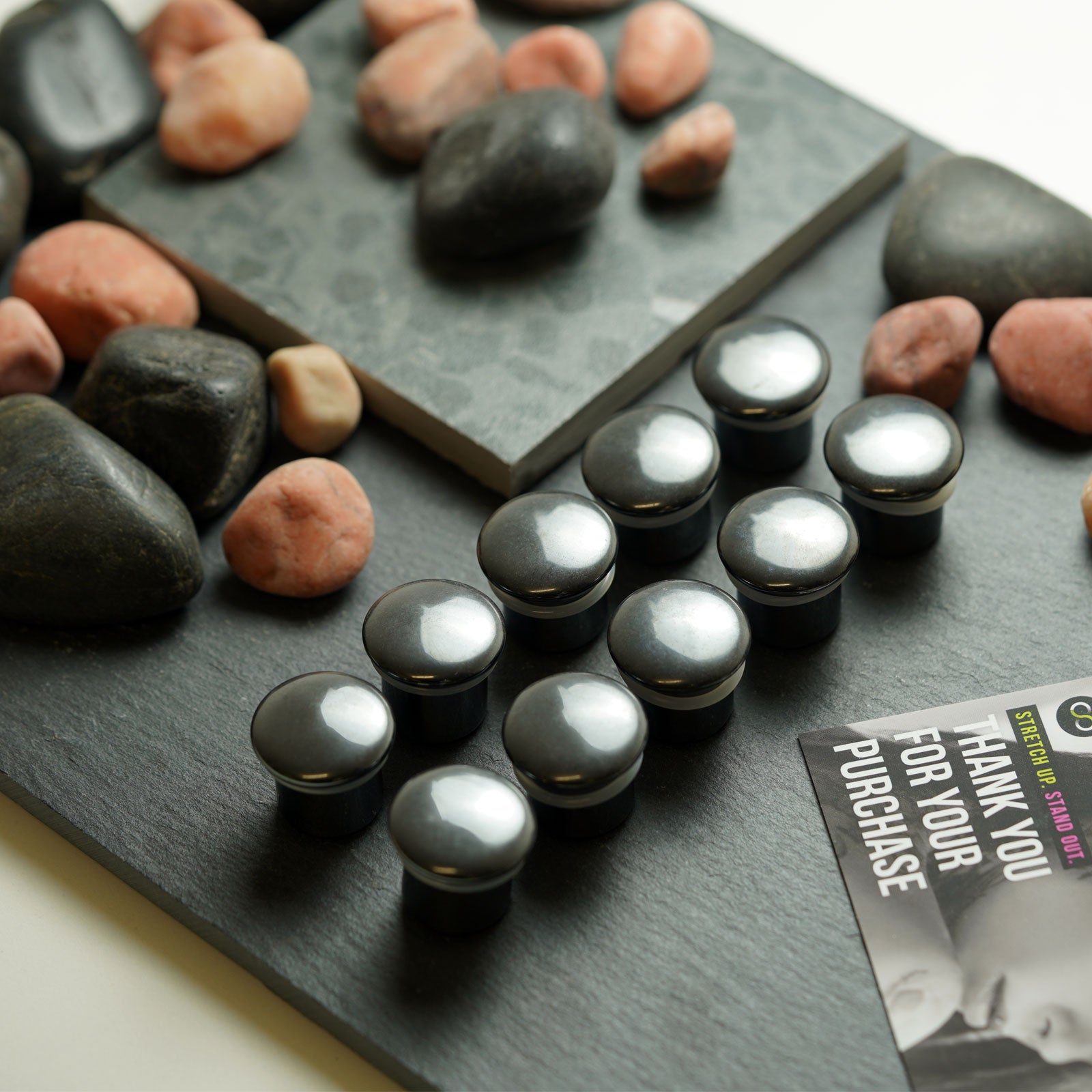 Hematite Single Flare Convex Stone Plug Group Shot