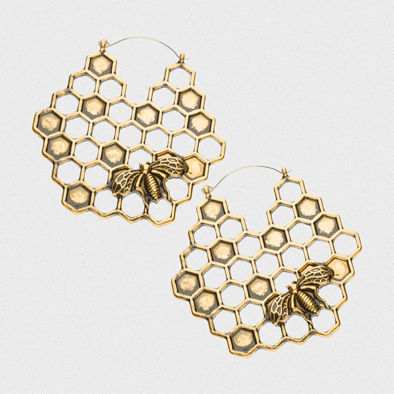 Honeycomb & Bee Brass Plated Plug Hoops