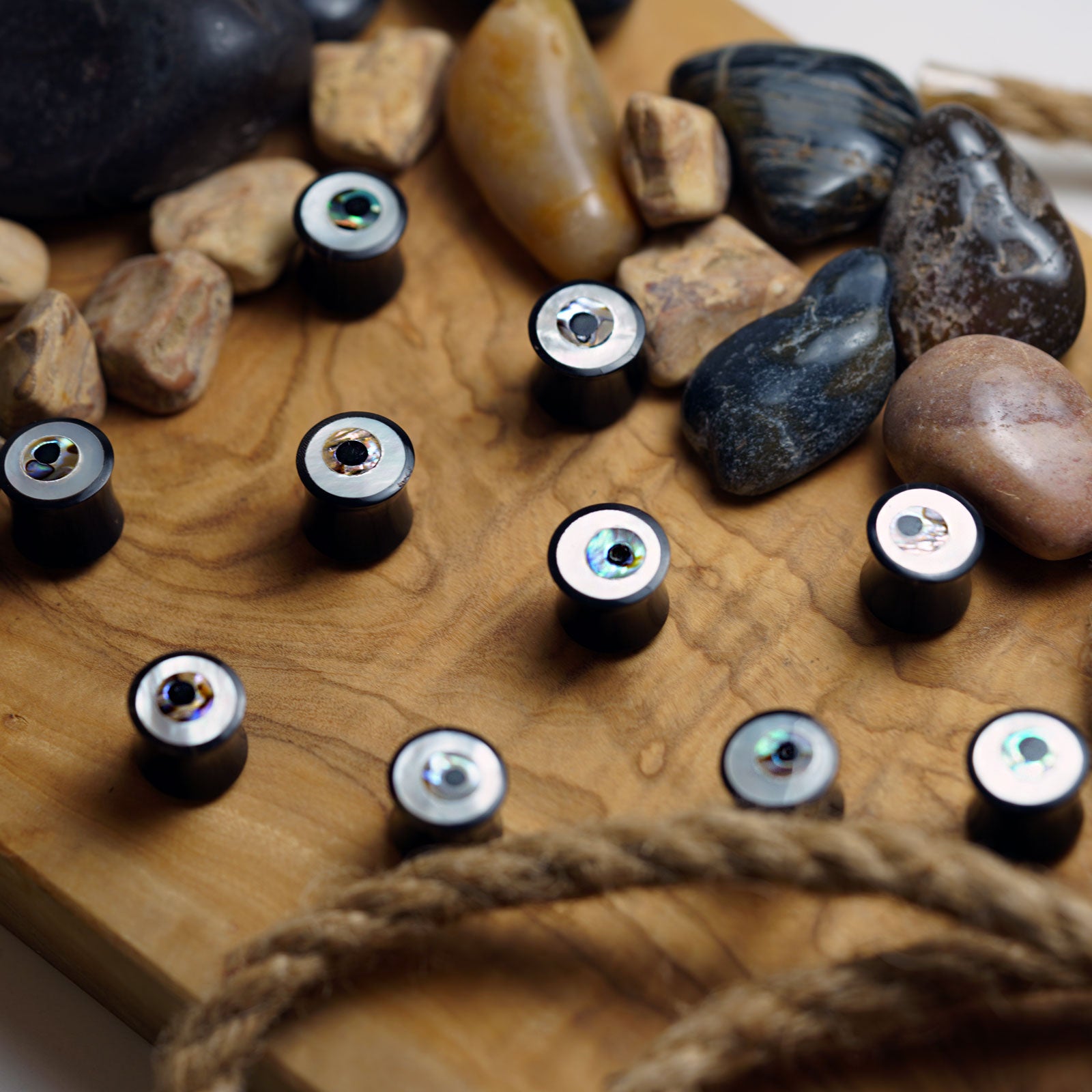 Horn Double Flare Plug With Shell Fish Eye Design Inlay Group Shot