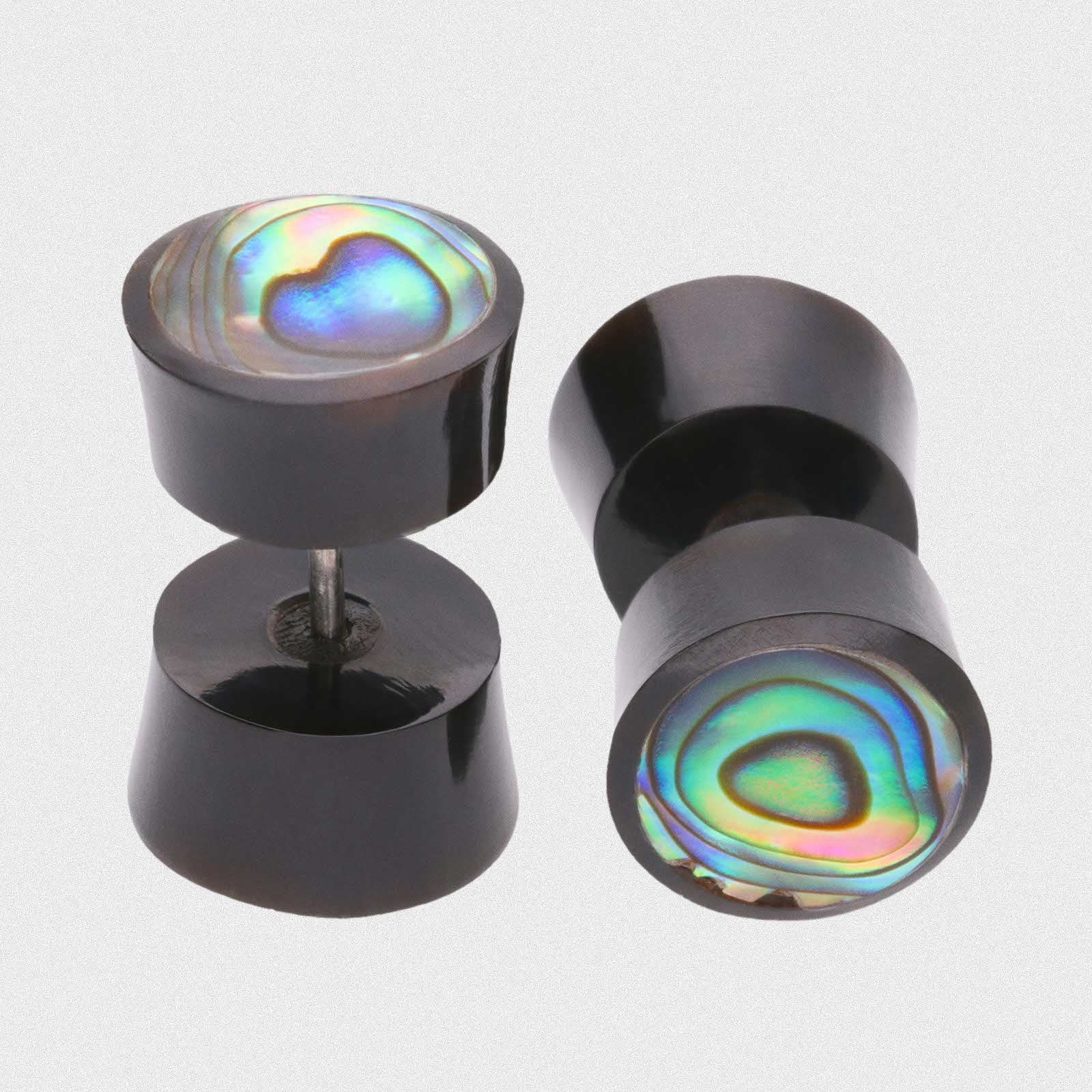 Horn Fake Gauge Plug With Abalone Shell Inlay