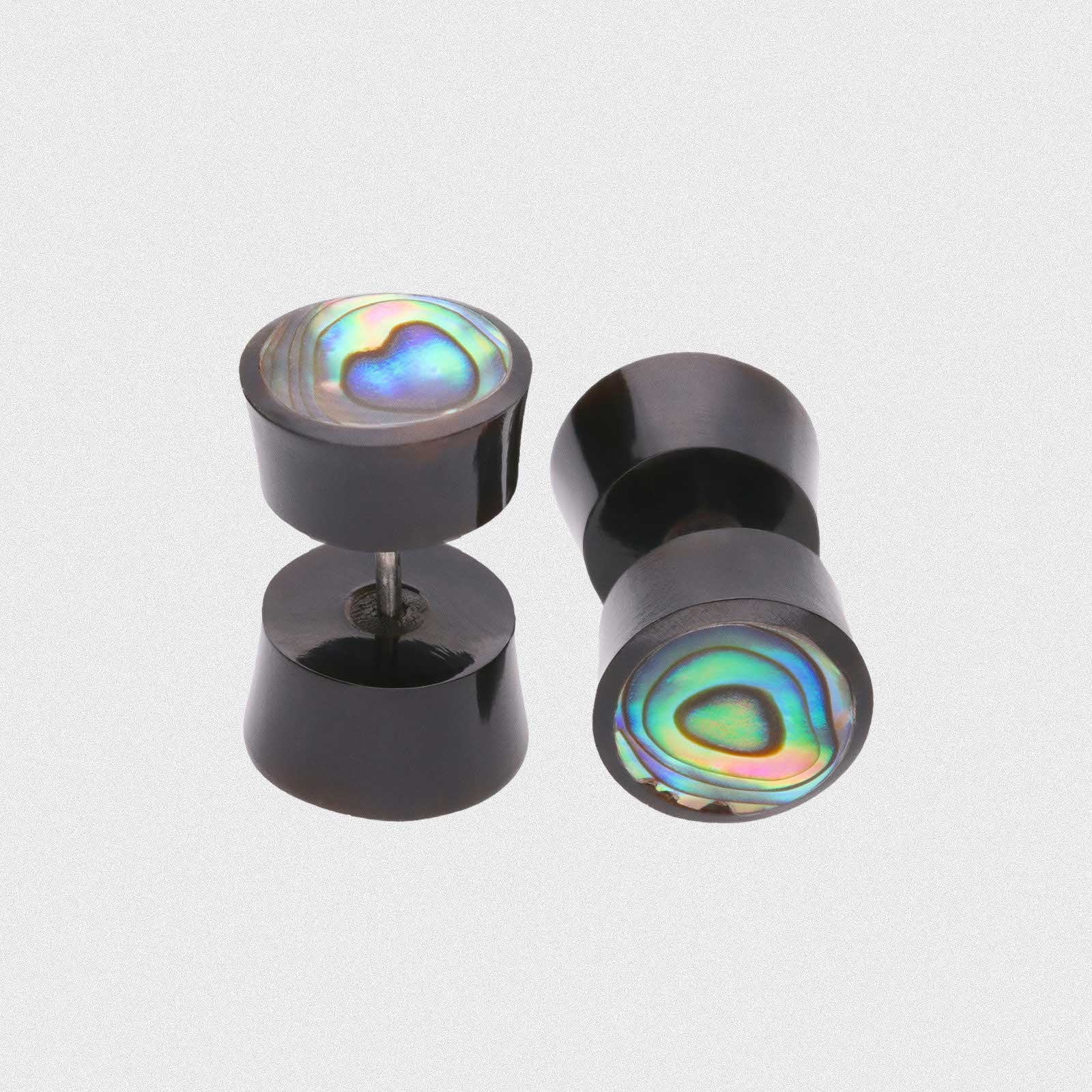 Horn Fake Gauge Plug With Abalone Shell Inlay
