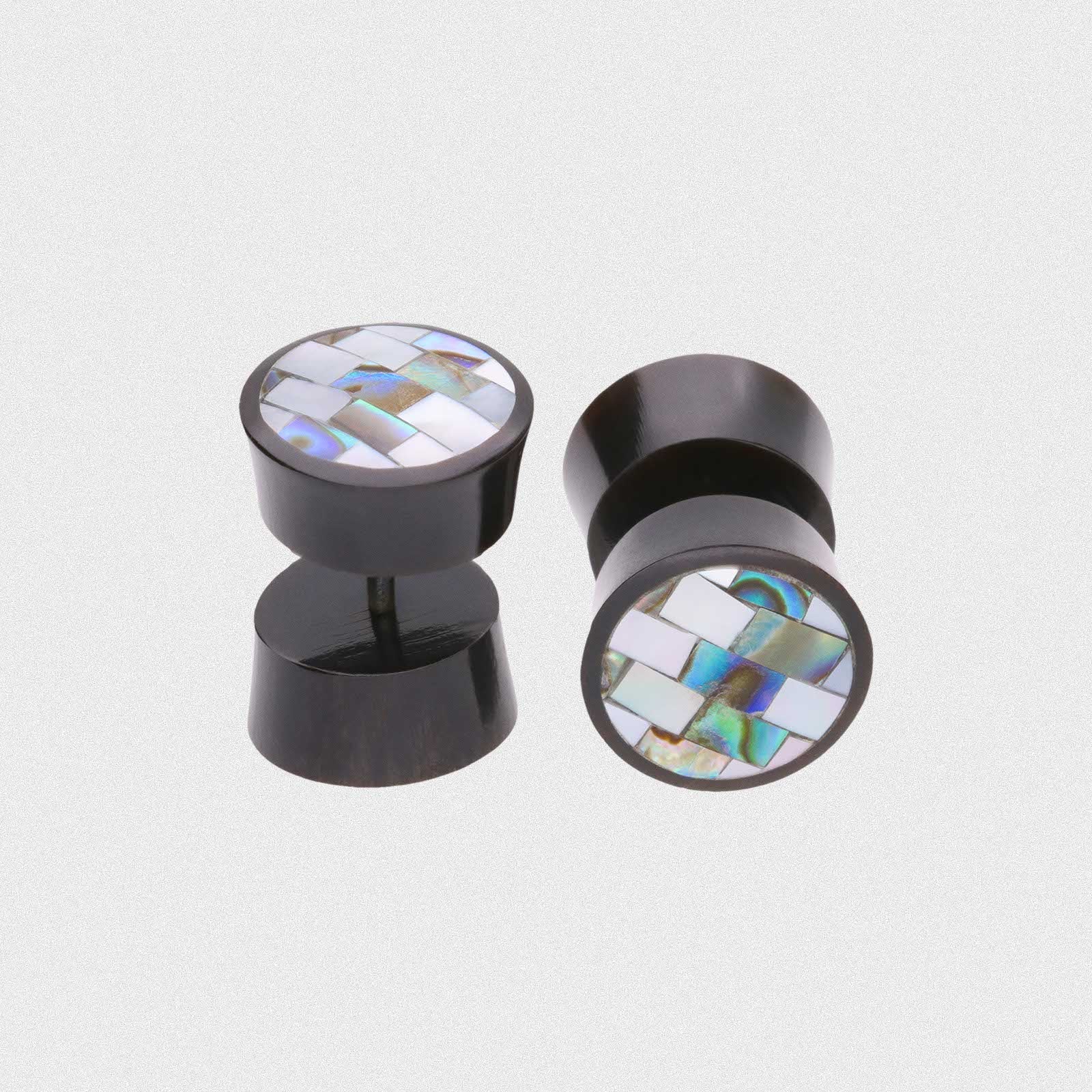 Horn Fake Gauge Plug With Abalone Shell & MOP Mosaic Inlay