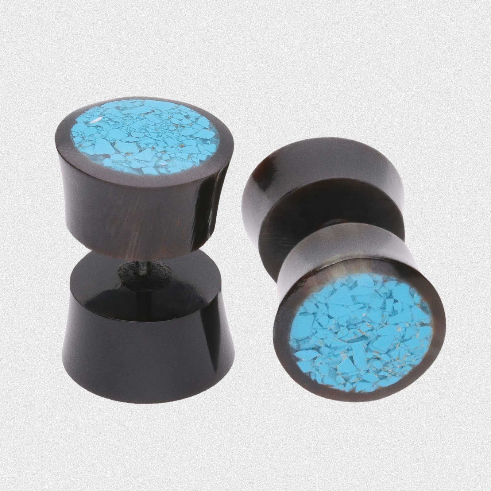 Horn Fake Gauge Plug With Crushed Turquoise Inlay