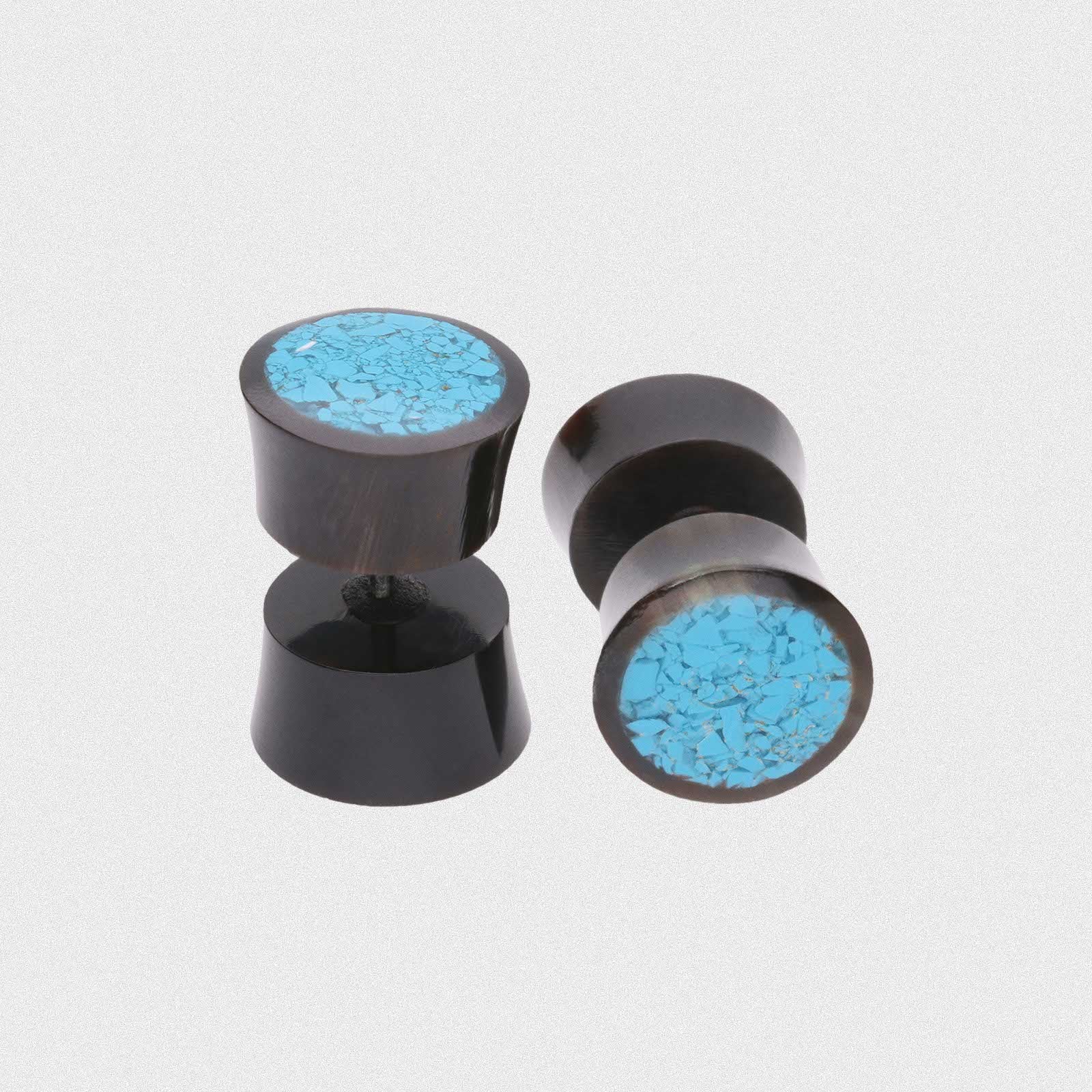 Horn Fake Gauge Plug With Crushed Turquoise Inlay