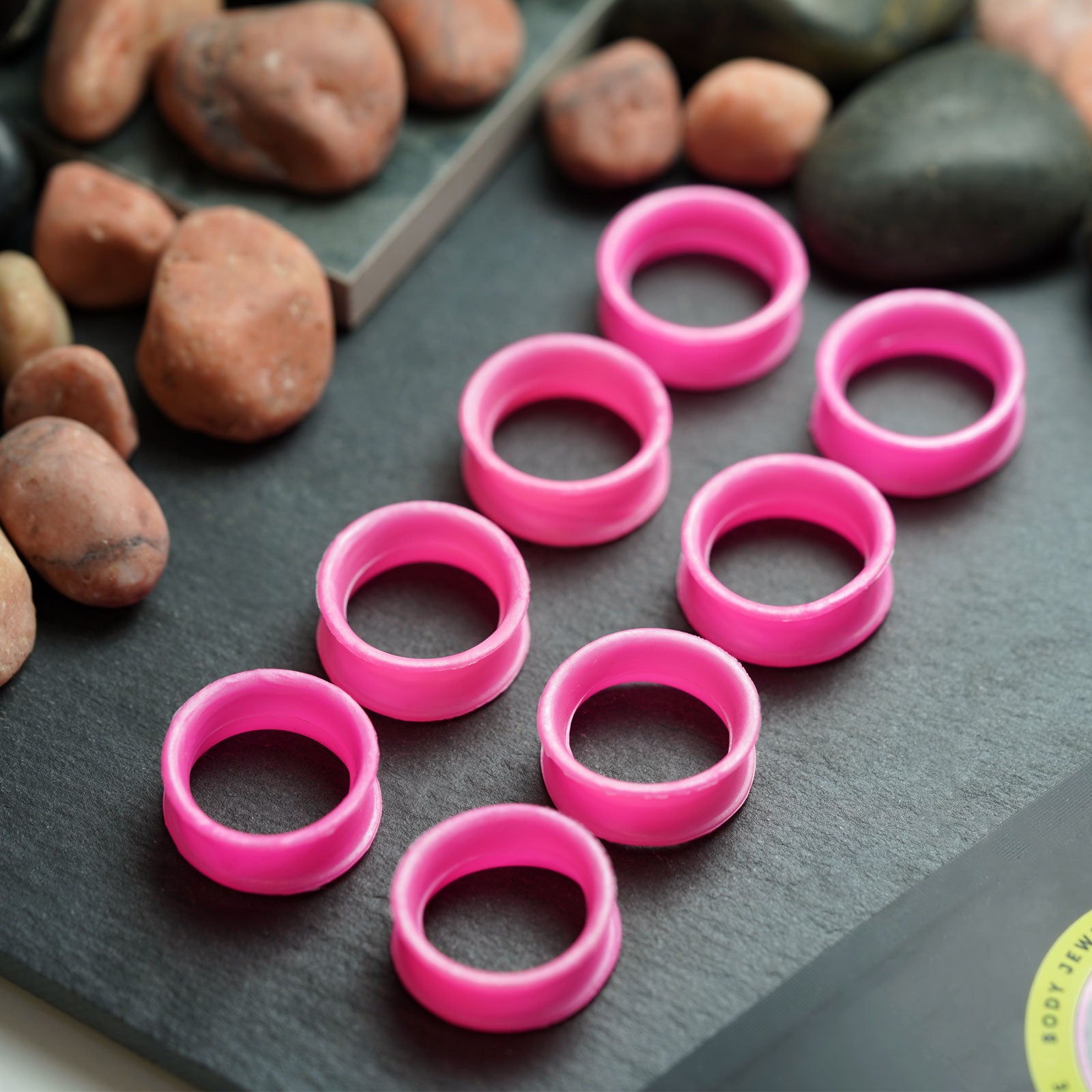 Hot Pink Pearl Silicone Double Flare Tunnel Group Shot