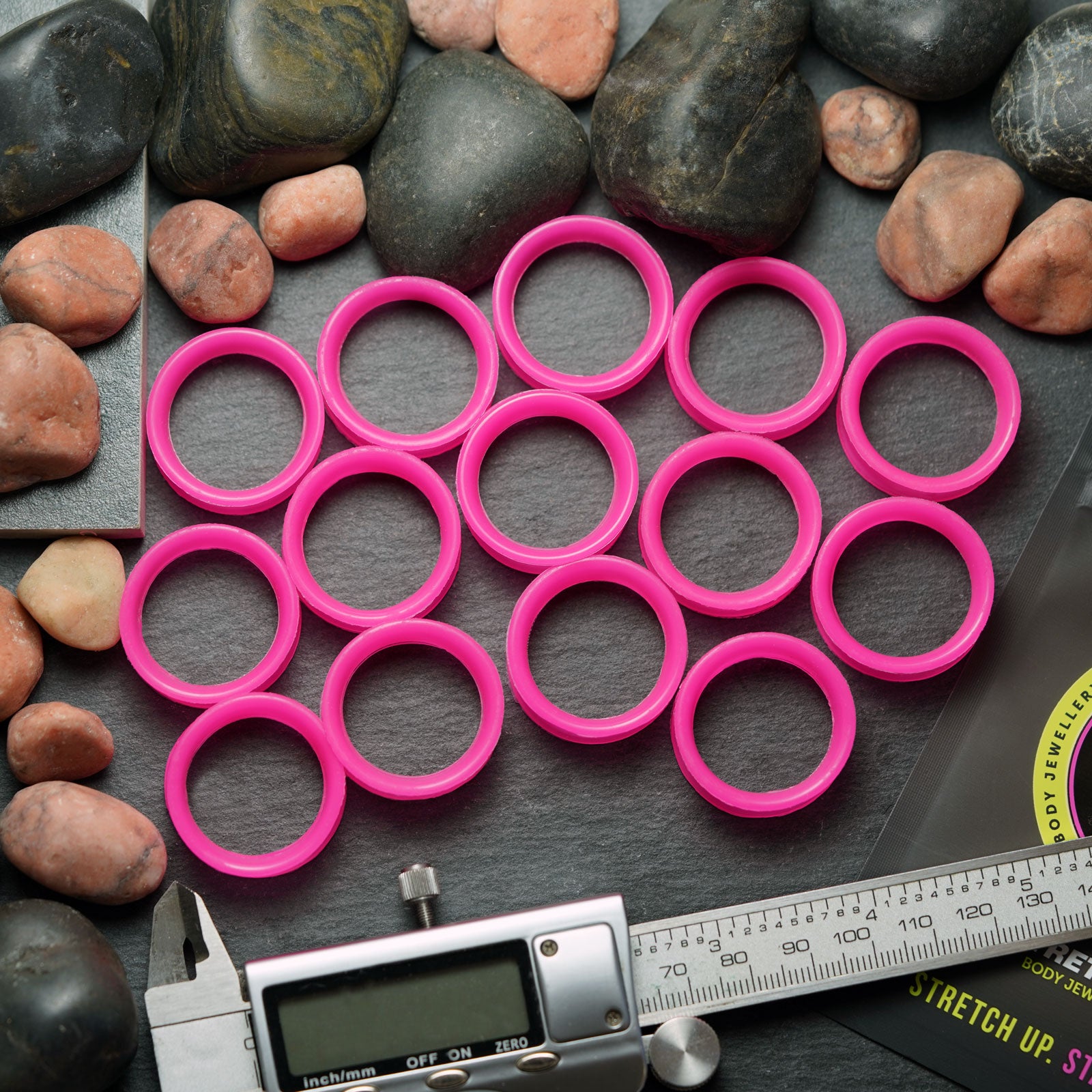 Hot Pink Silicone Double Flare Tunnel Group Shot Two
