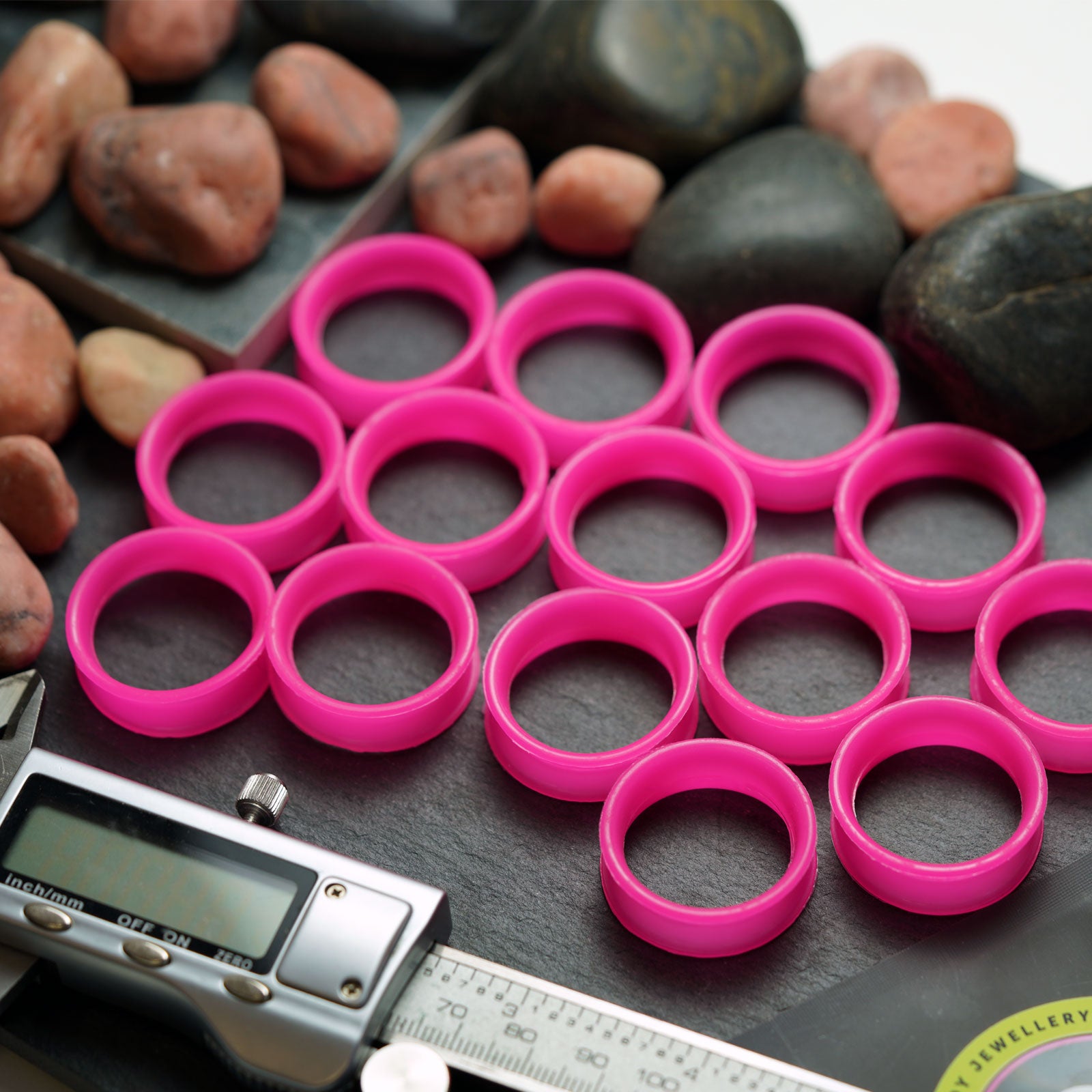 Hot Pink Silicone Double Flare Tunnel Group Shot