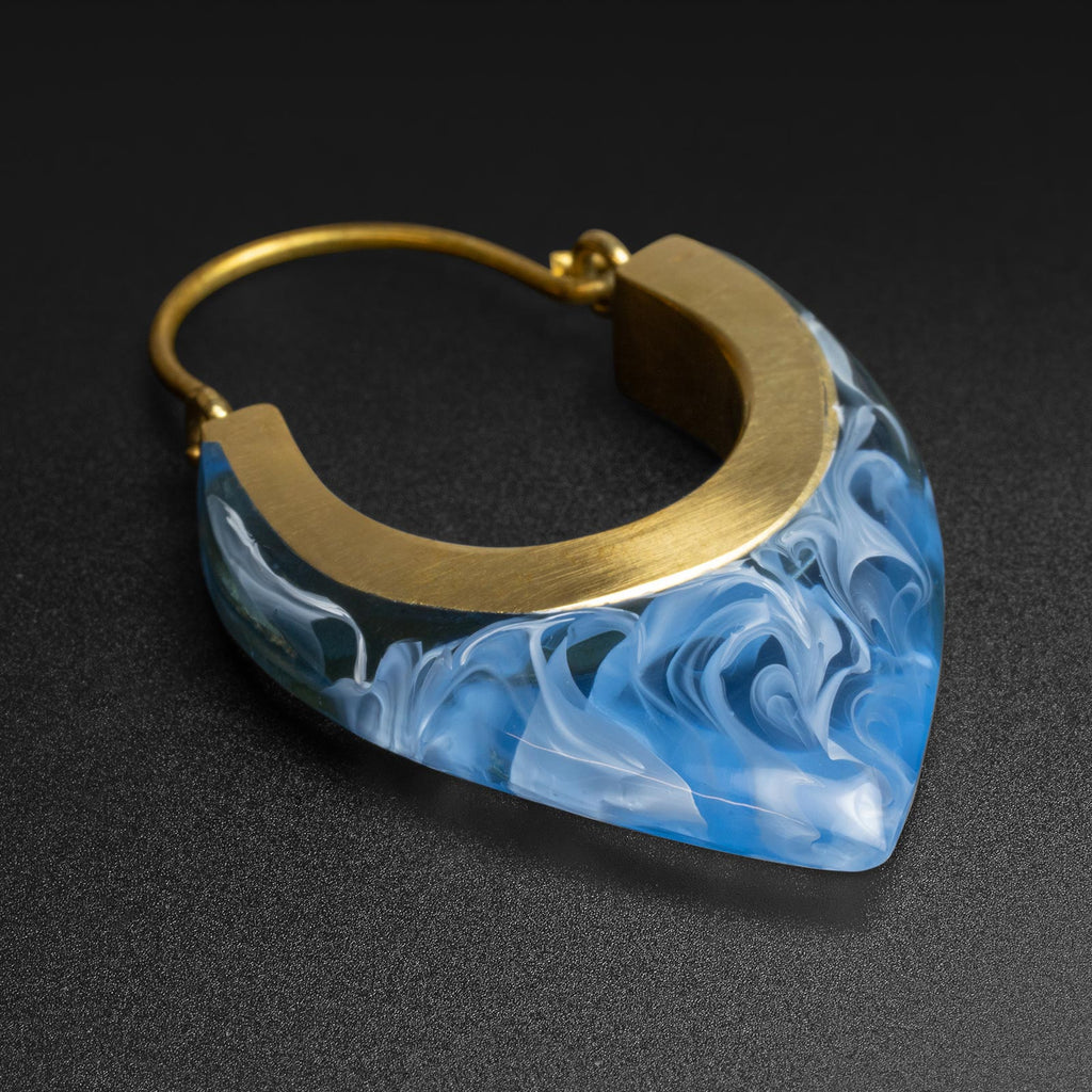 Ice Storm Epoxy & Brass Plug Hoops | Ear Hangers For Stretchers | SIBJ