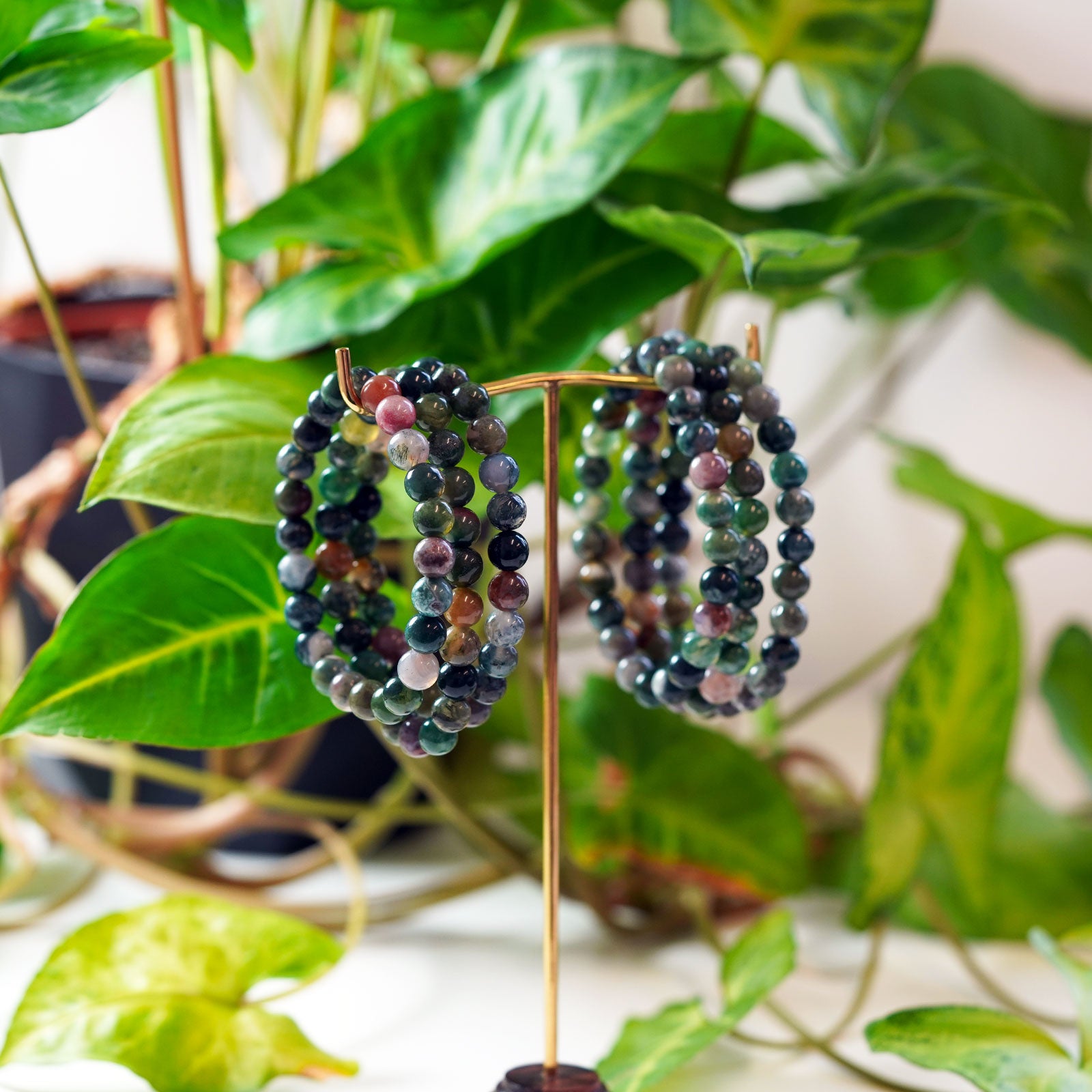 Indian Agate Bead Stone Stretch Bracelet Group Shot