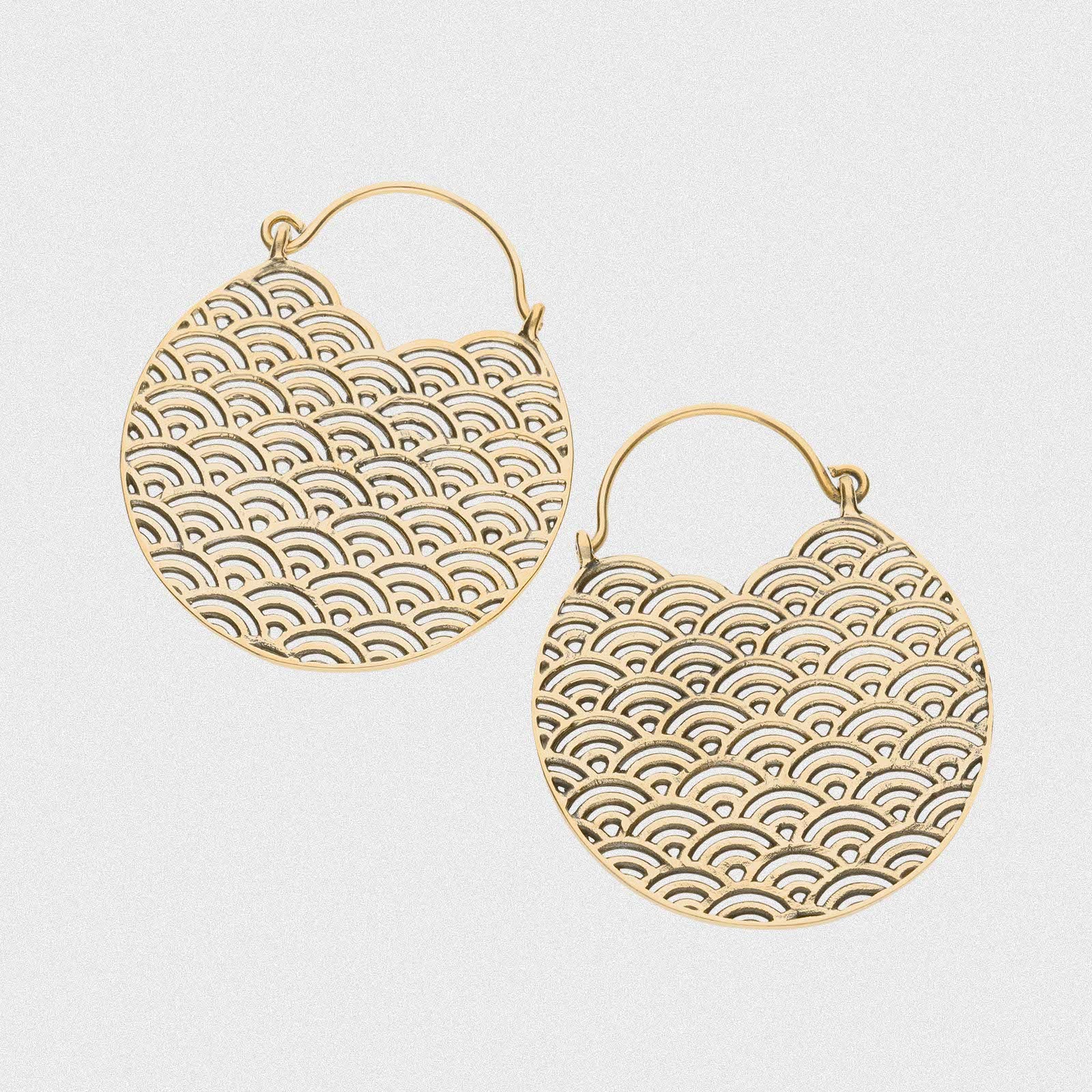 Japanese Wave Brass Plug Hoops