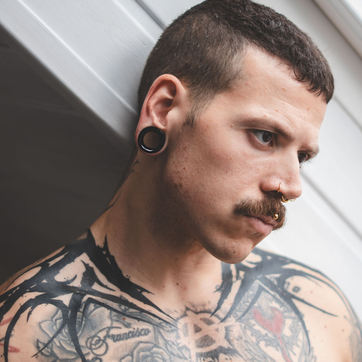 Jet Black Glass Double Flare Concave Tunnel Model Shot Male