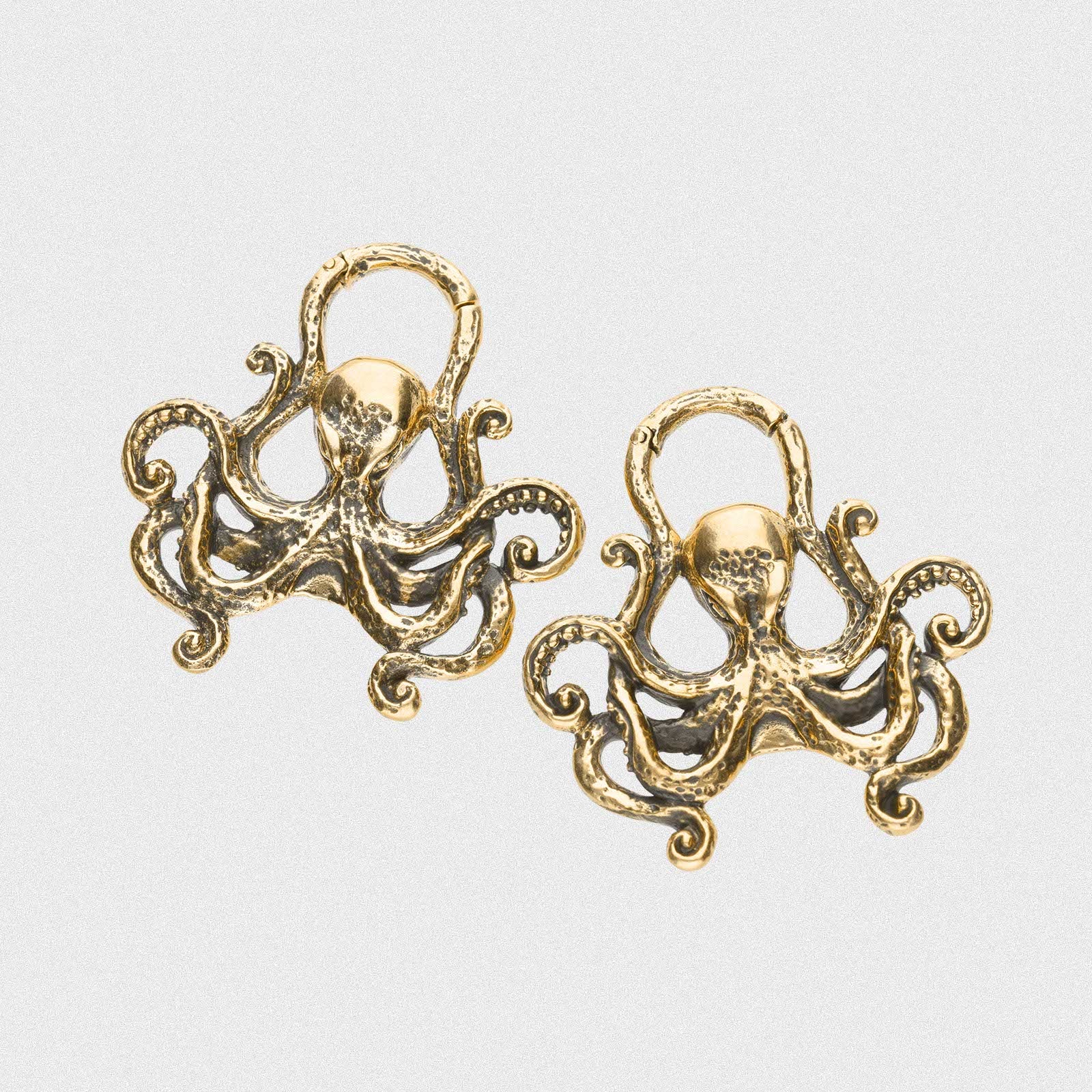 Kraken Hinged Clicker Brass Plug Hoops