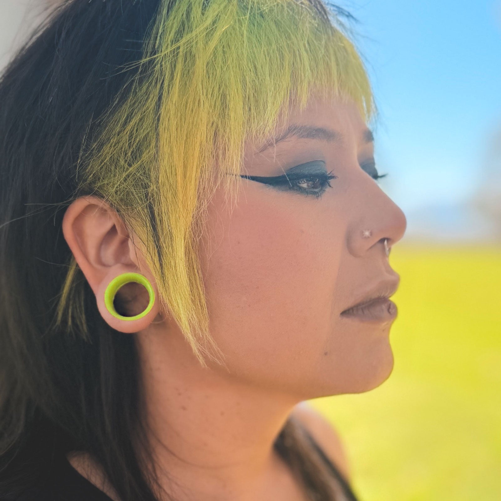 Lime Green Silicone Double Flare Tunnel Model Shot Two