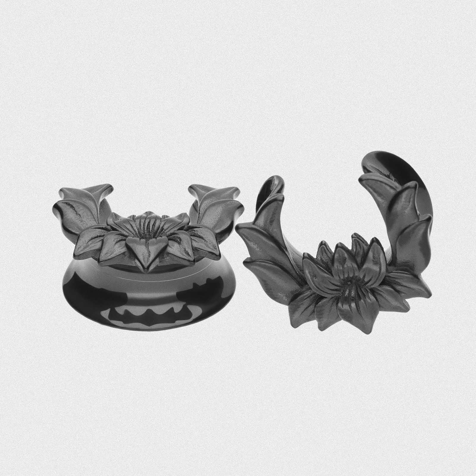 Lotus Flower Black PVD Saddle Plug Ear Weight