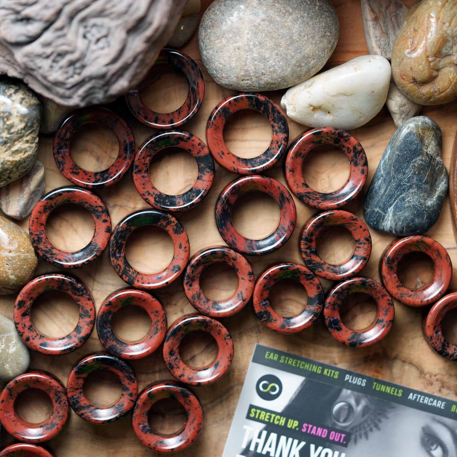 Mahogany Obsidian Double Flare Concave Stone Tunnel Group Shot