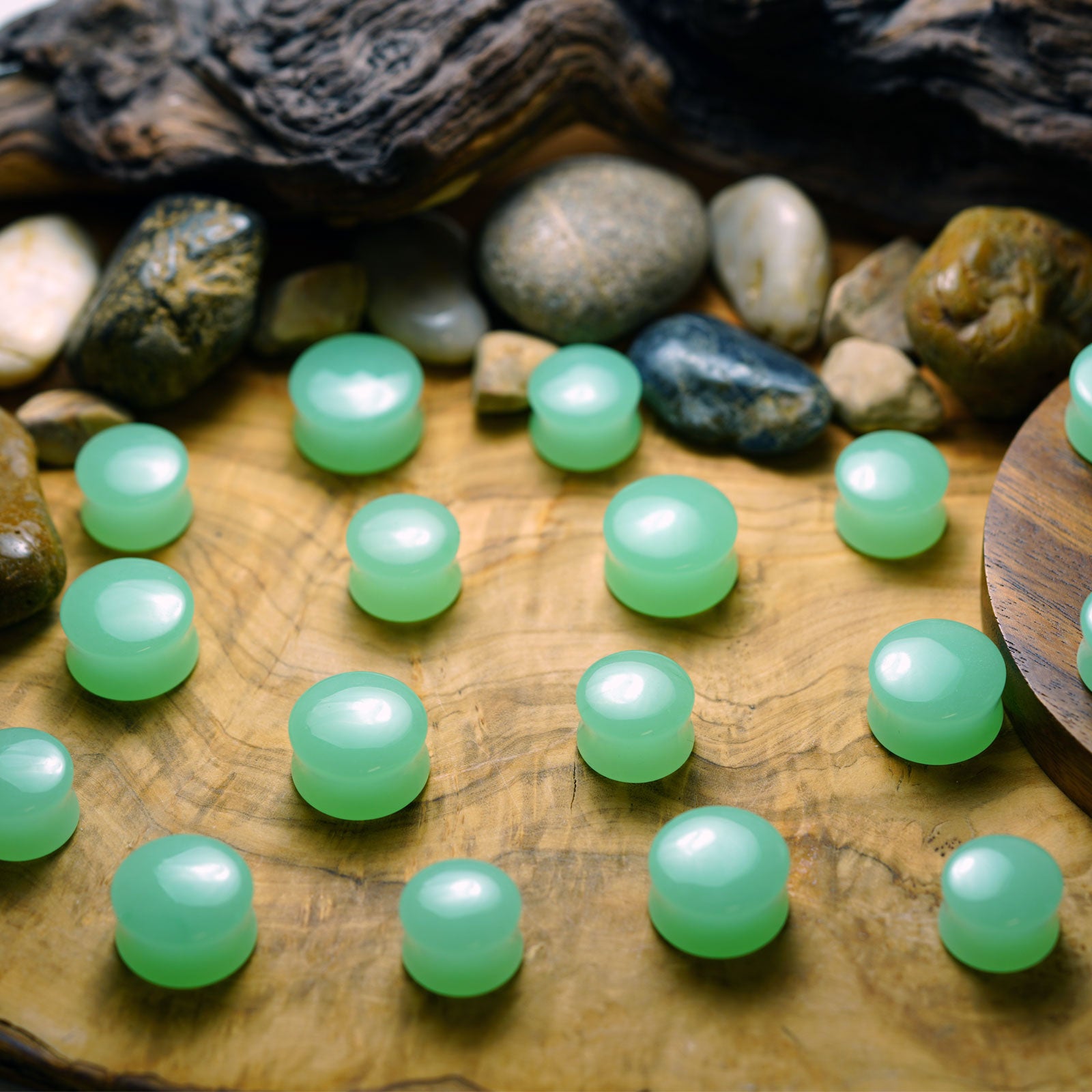 Matcha Green Glass Double Flare Convex Plug Group Shot