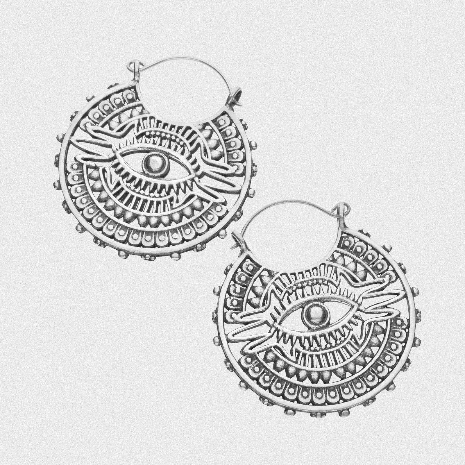 Mayan All Seeing Eye White Brass Plug Hoops