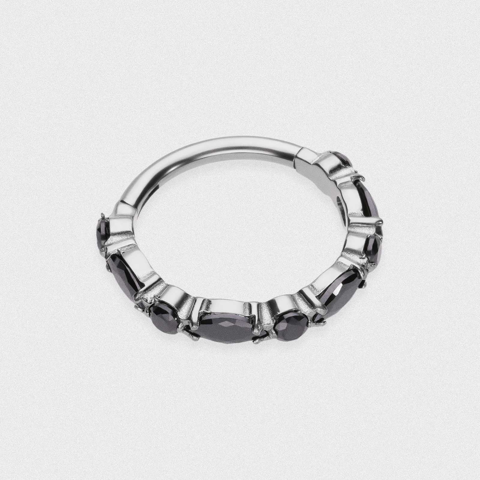 Mixed Cut Black Bejewelled Titanium Hinged Segment Ring