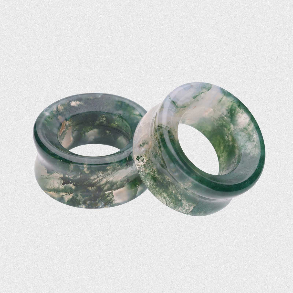 Moss Agate Double Flare Concave Stone Tunnel