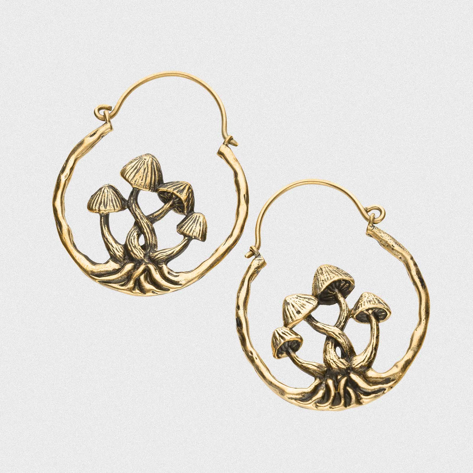 Mushroom Brass Plug Hoops