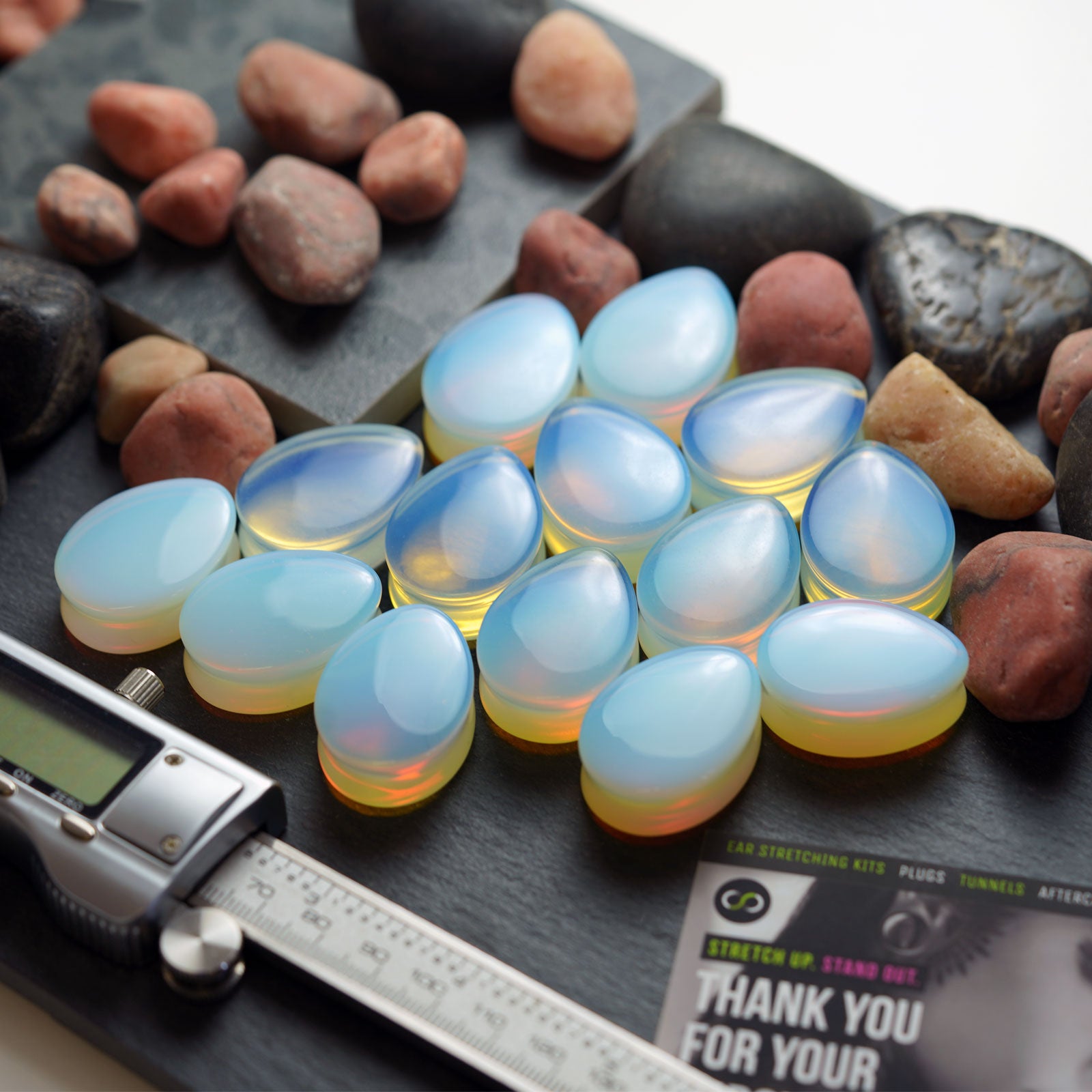Opalite Double Flare Convex Teardrop Plug Group Shot